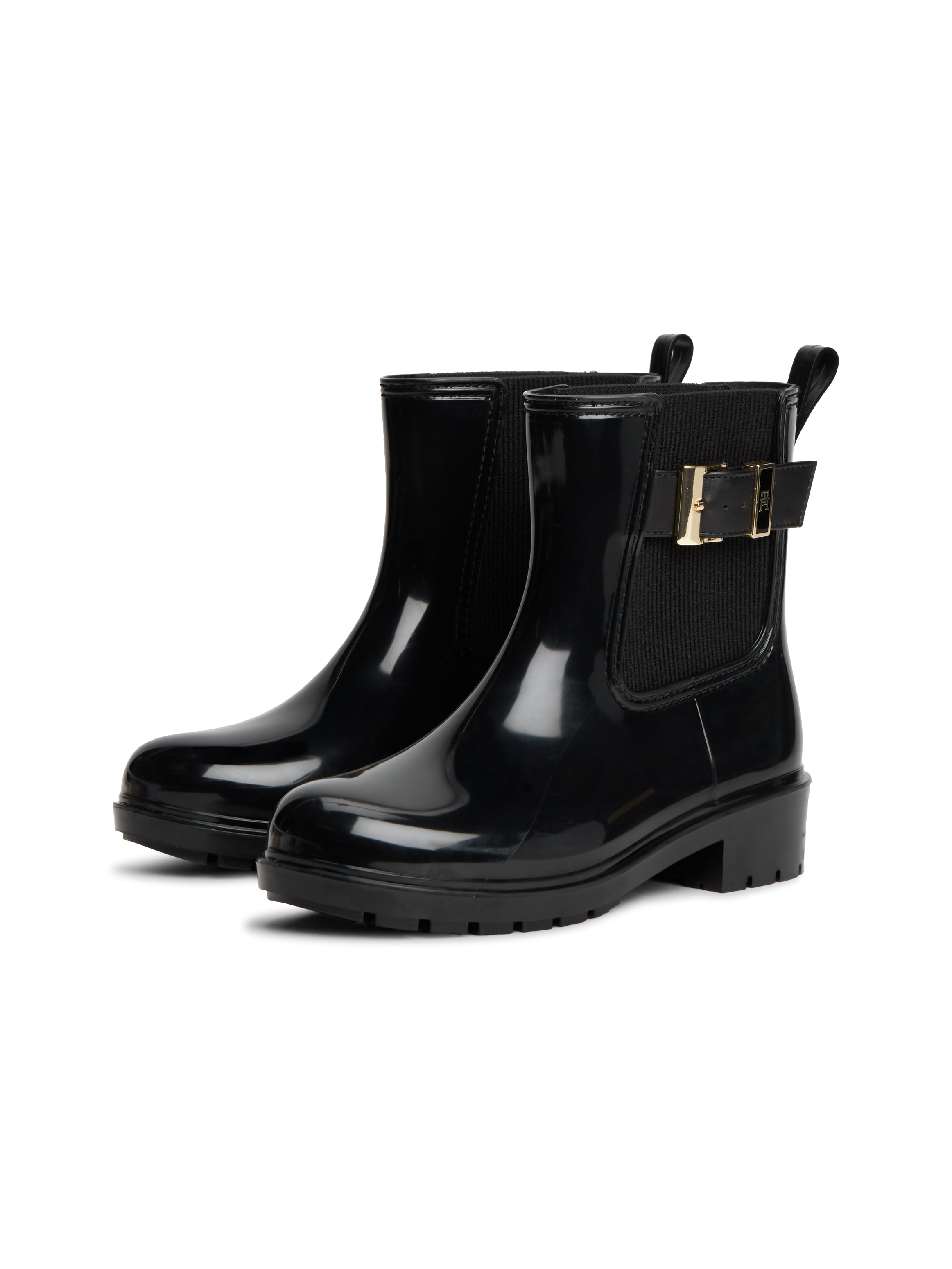 Tommy Hilfiger Gummistiefelette "TH BUCKLE GLOSSY ANKLE RAIN BOOT" Blockabsatz, Regenboots, Gummistiefel mit modischer Zierschnalle