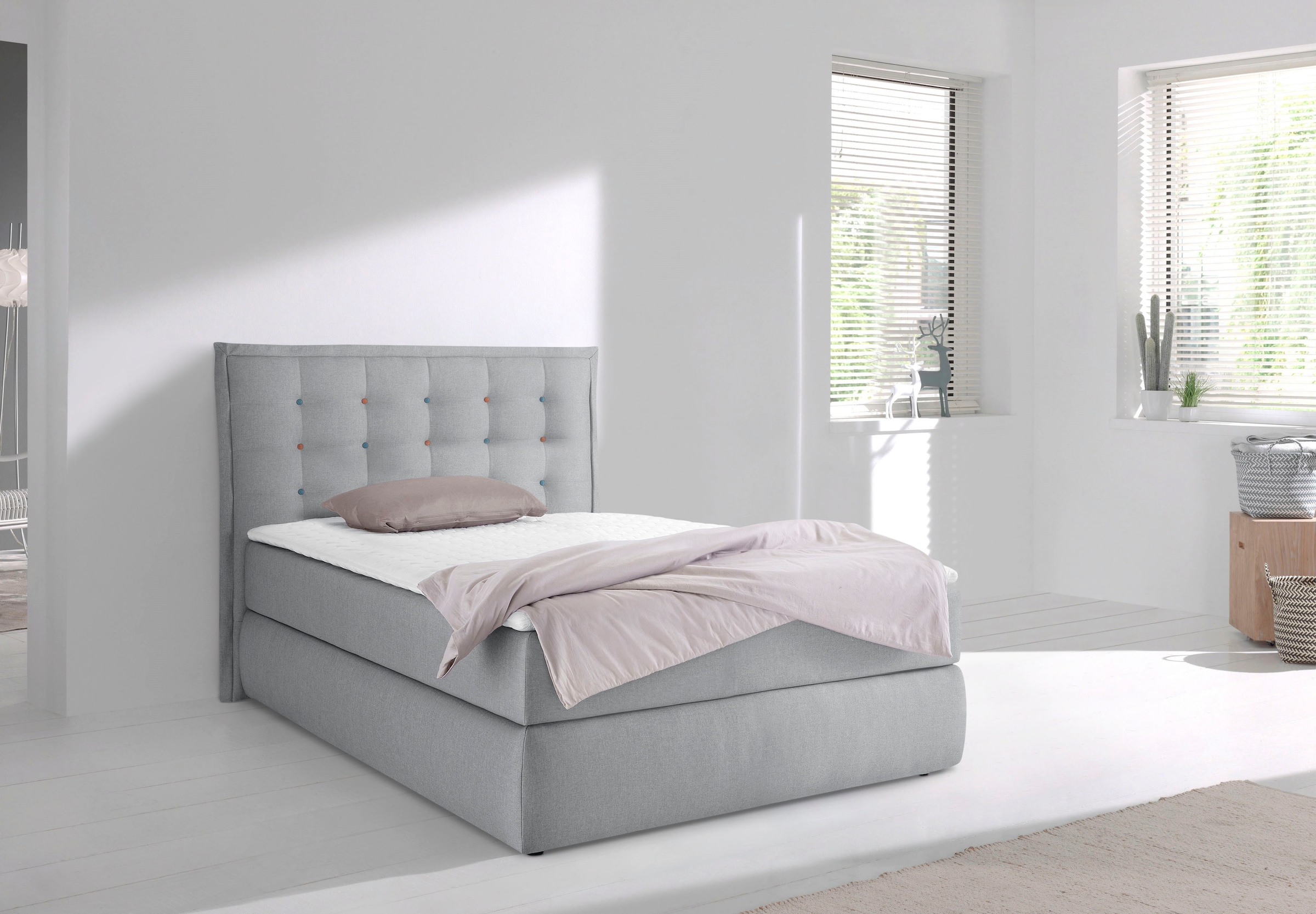 Home affaire Boxspringbett "Sagres" Kopfteil mit 2farbiger Flatterbiese und günstig online kaufen