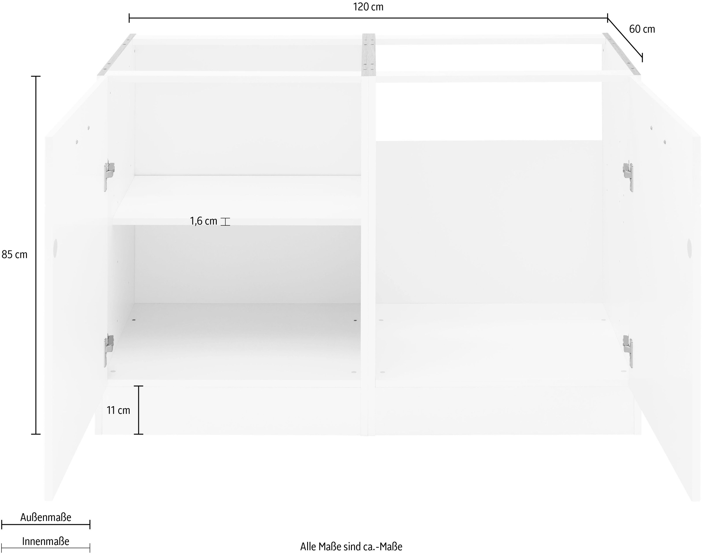 KOCHSTATION Spülenschrank »KS-Tinnum«, 120 cm breit, MDF-Fronten, Metallgriffe, inklusive Einbauspüle