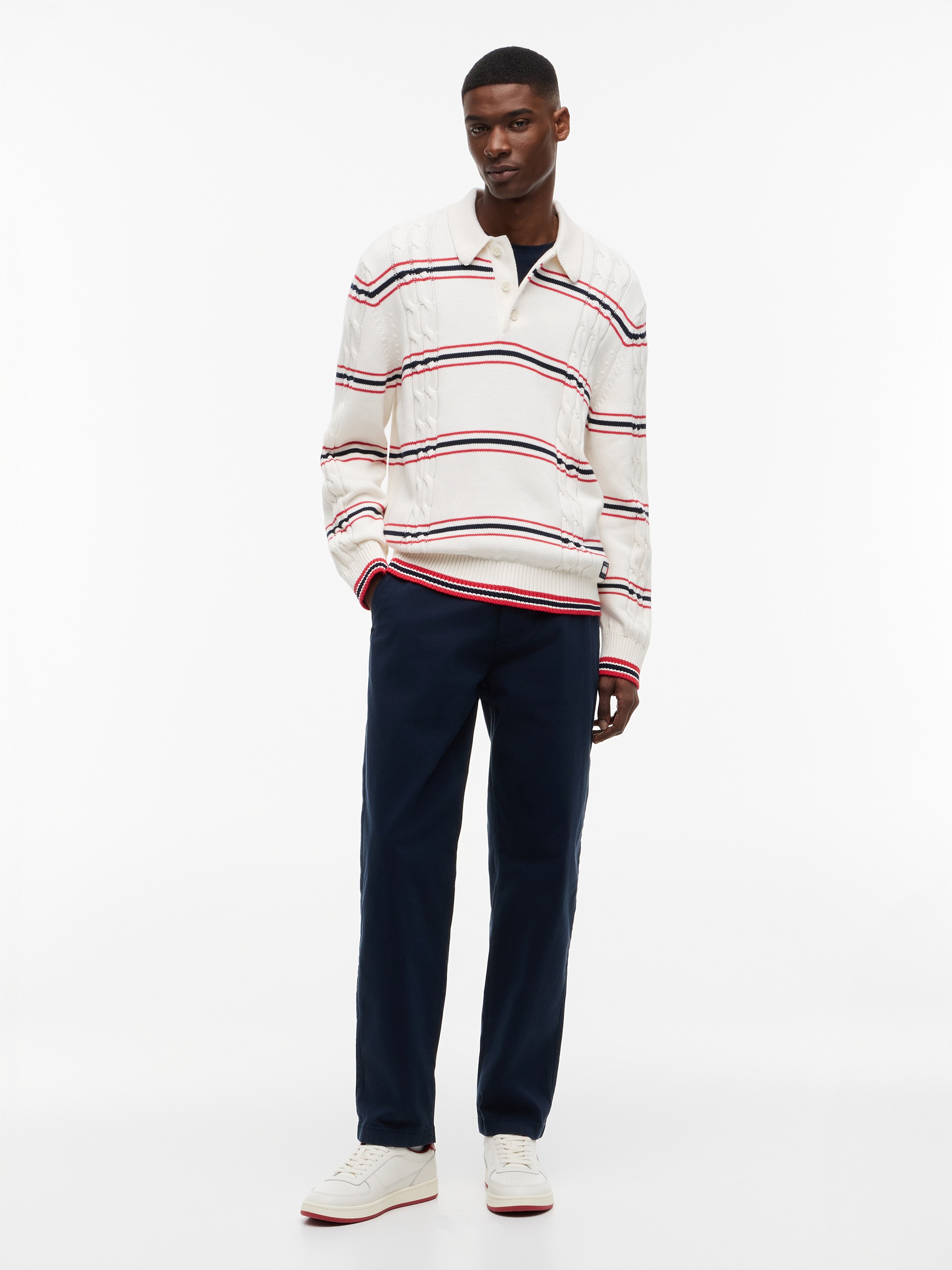Tommy Jeans Polokragenpullover »REGULAR STRIPE CABLE KNIT POLO« Regular fit mit Polokragen