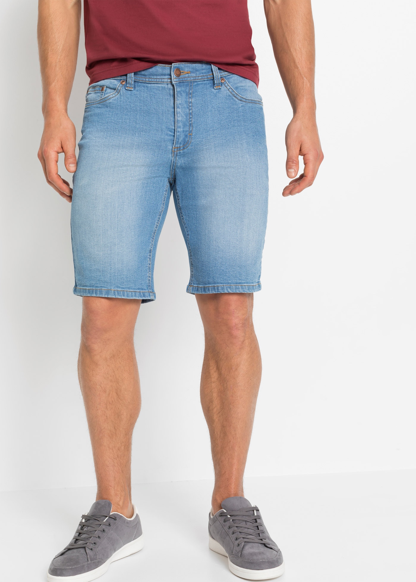 bonprix Jeansbermudas Packung, 2 mit Elasthan-Anteil, im Straight Fit, mit Used-Effekten, 5-Pocket-Form