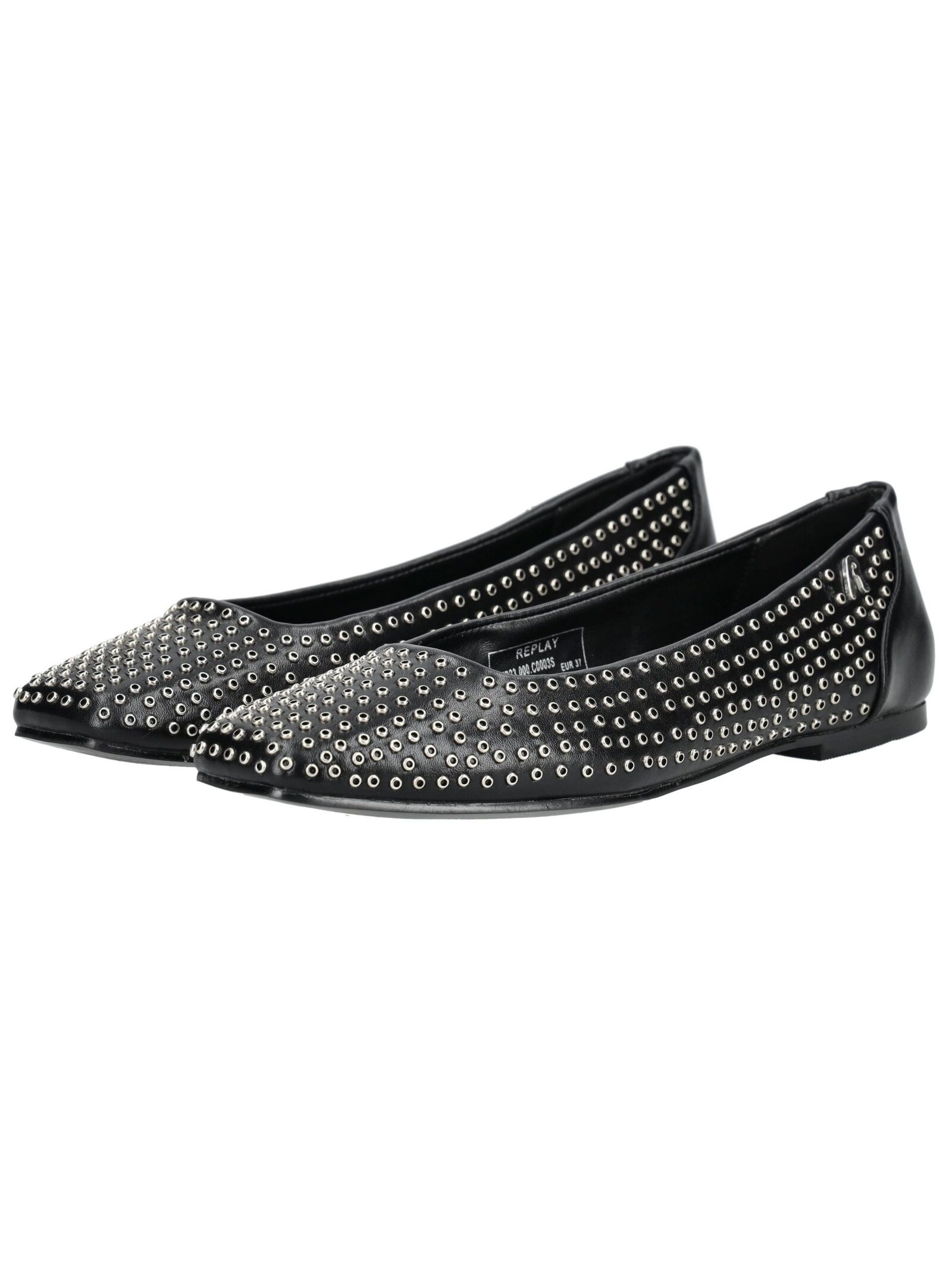 Ballerina REPLAY "Replay Ballerinas Lederimitat", Damen, Gr. 37, schwarz (schwarz, silber), Lederimitat, Schuhe Ballerina 3