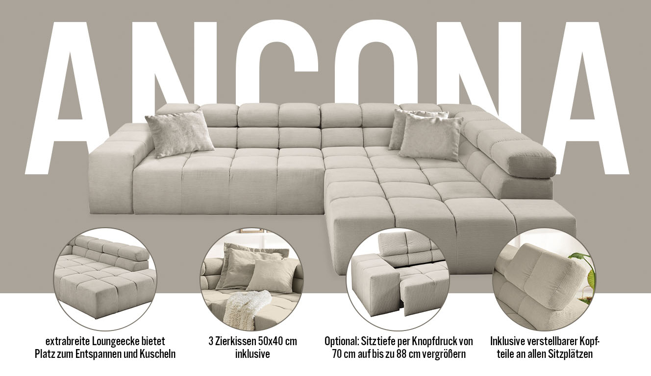Thumbnail - INOSIGN Ecksofa "Ancona incl. Kopfteilverstellung, OTTOs Choice, Breite 319cm, L-Form", wahlweise motorische Sitztiefenv...