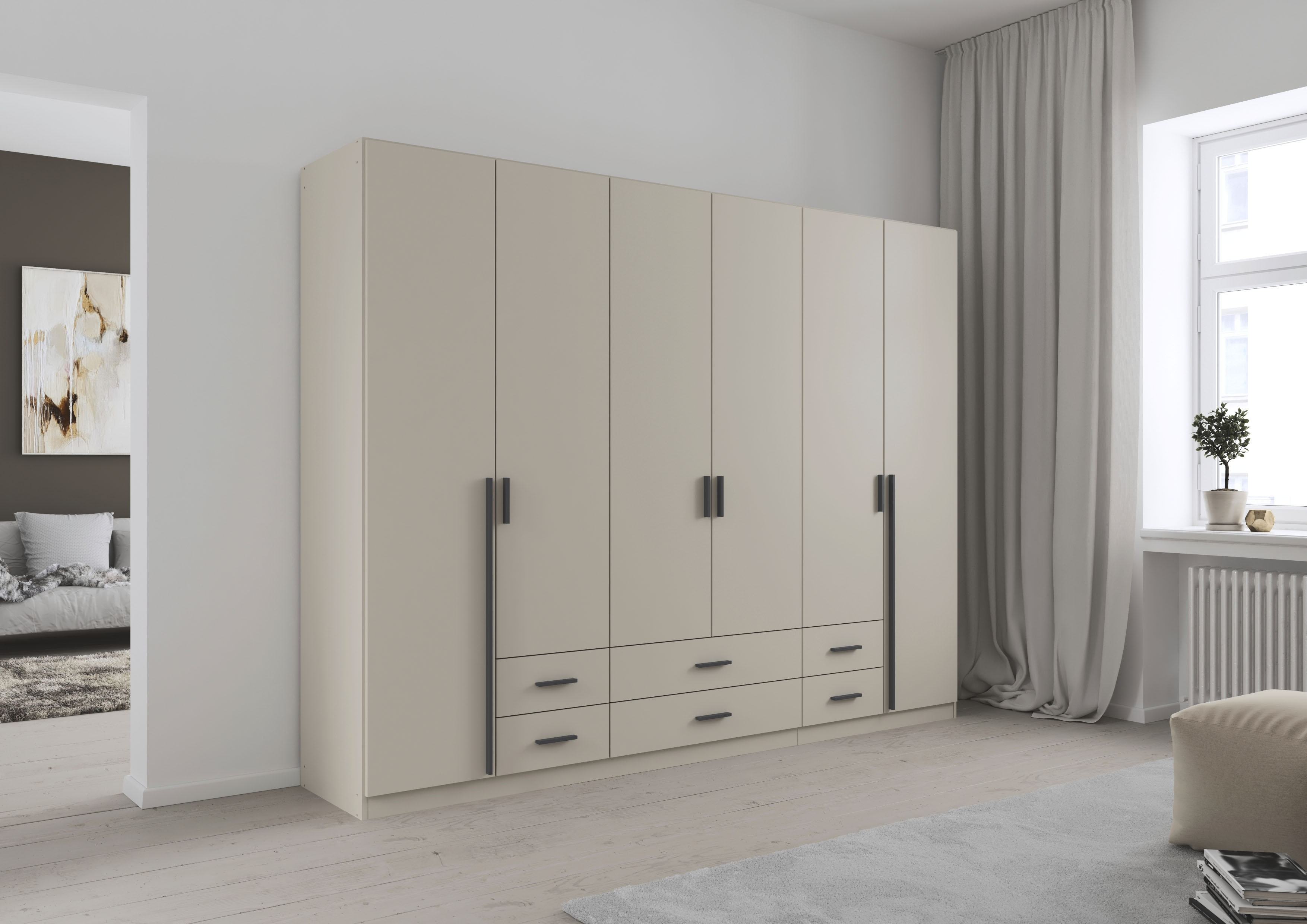 rauch Drehtürenschrank "Kleiderschrank Garderobe GAMMA Breiten 271 cm" in 3 Ausstattungen BASIC/CLASSIC/PREMIUM (inkl. SOFT-CLOSE-Funktion), mit Schubladen, verschiedene Griff-Varianten TOPSELLER MADE IN GERMANY