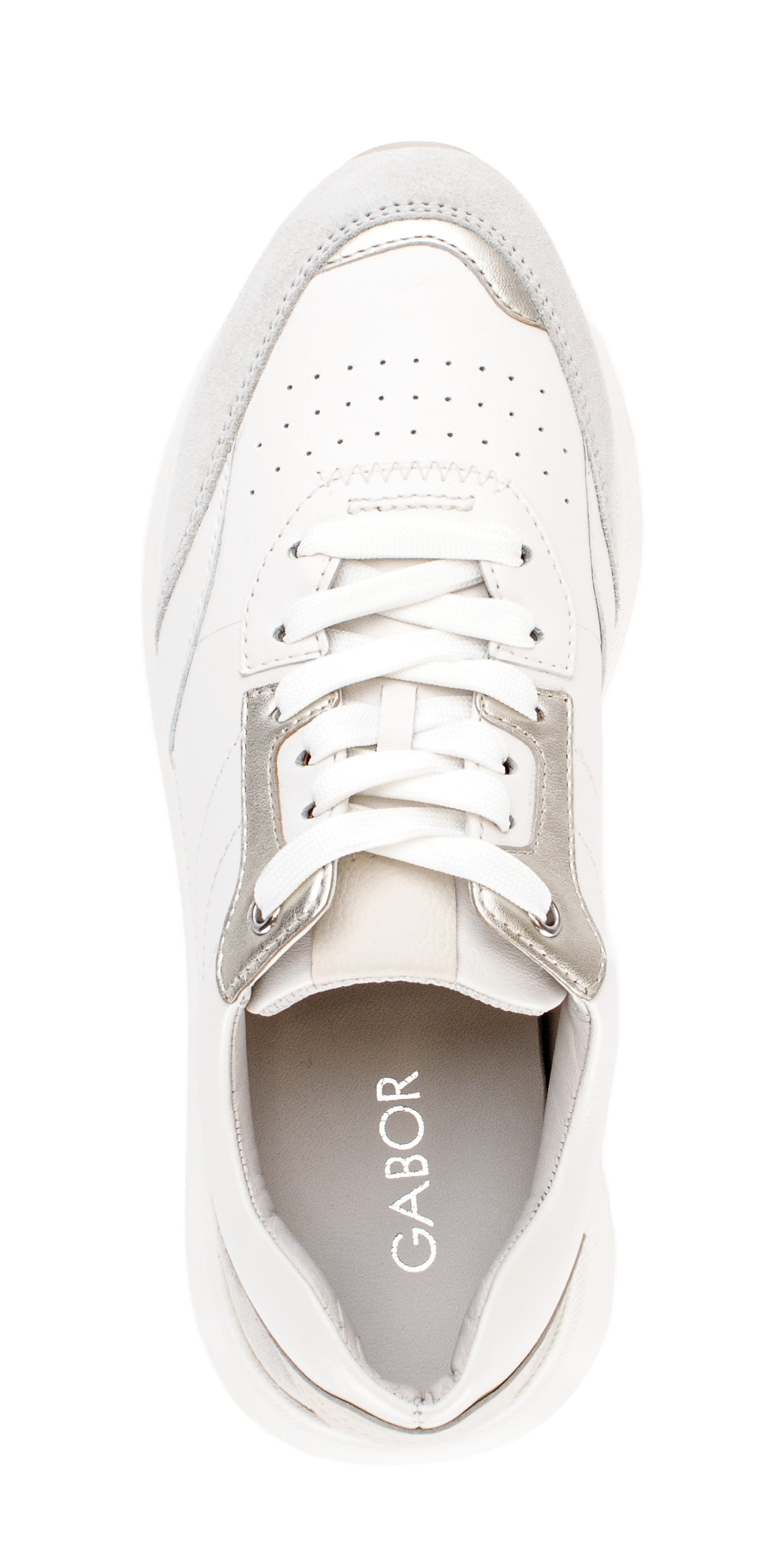 Keilsneaker GABOR, Damen, Gr. 43, weiß, beige, Nappaleder, Textil, Veloursleder, Schuhe, Freizeitschuh, Halbschuh, Schnürschuh mit Kontrastbesätzen 5