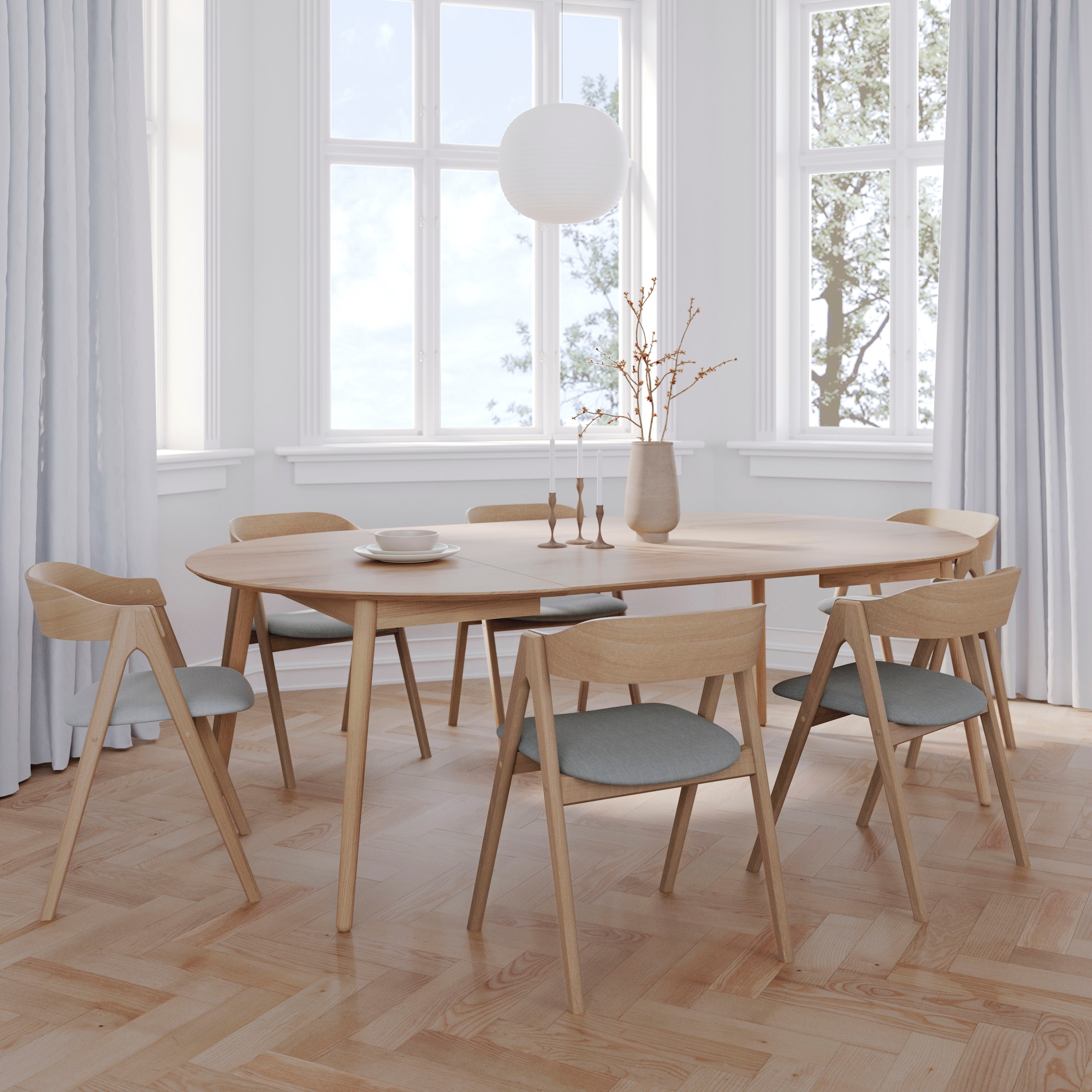 Hammel Furniture Esstisch »Meza Designtisch mit Auszugsfunktion und 2 Einlegeplatten« Ø135(231) cm, runde Tischplatte aus MDF/Laminat, Massivholzgestell