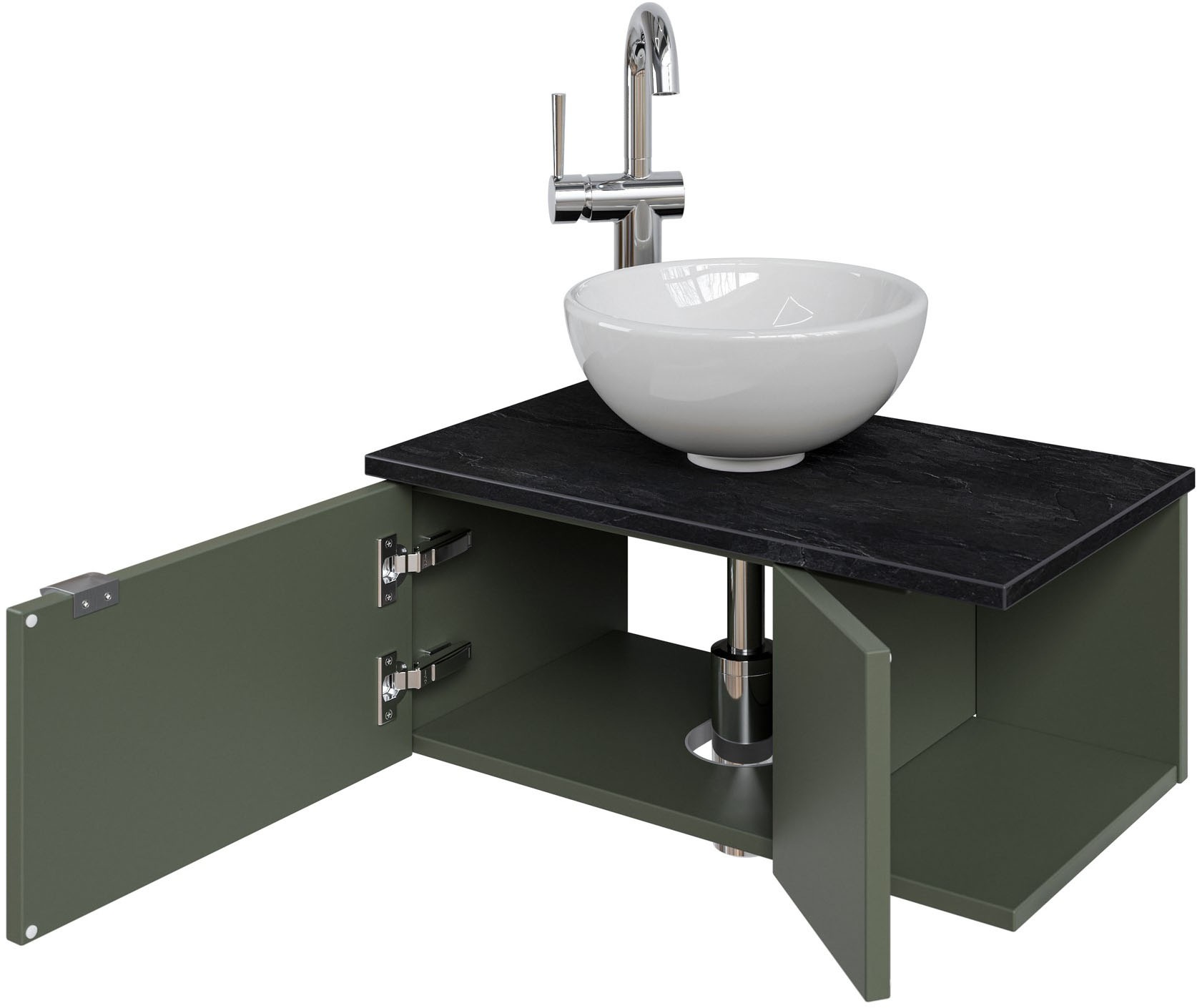 Saphir Waschtisch »Serie 6915 Waschschale mit Unterschrank für Gästebad, Gäste WC«, 61 cm mit Keramik-Aufsatzbecken, 2 Türen und 1 Fach