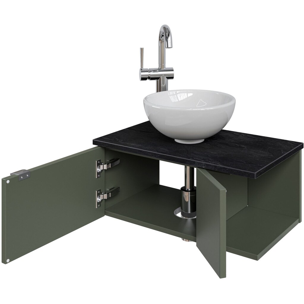 Saphir Waschtisch »Serie 6915 Waschschale mit Unterschrank für Gästebad, Gäste WC«, 61 cm mit Keramik-Aufsatzbecken, 2 Türen und 1 Fach