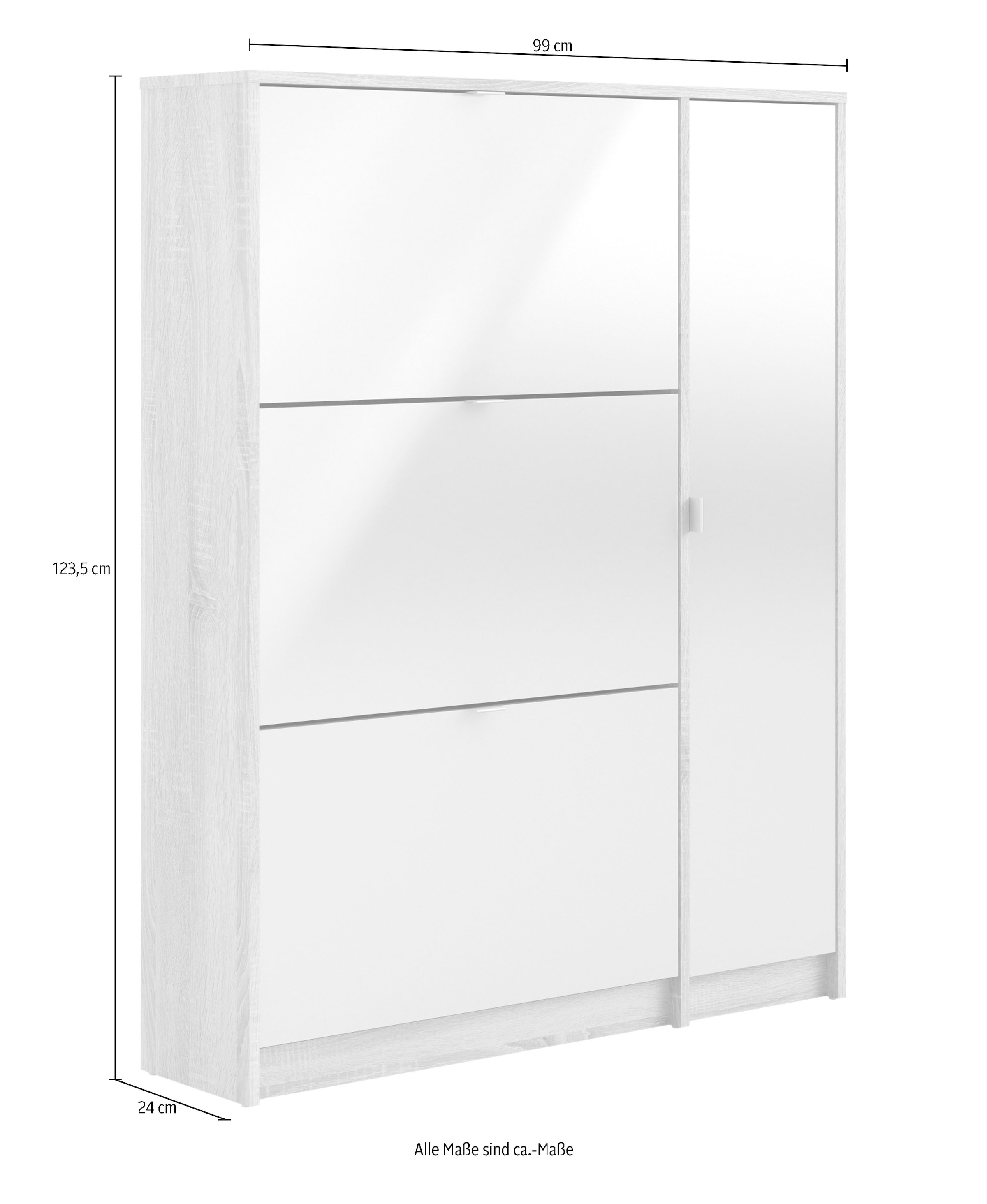 INOSIGN Schuhschrank »Shoes Schuhaufbewahrung, Schuhkommode, Schuhregal,«, mit 3 Klappen, 2 Böden und 1 Tür, Breite99 cm, Höhe 123 cm