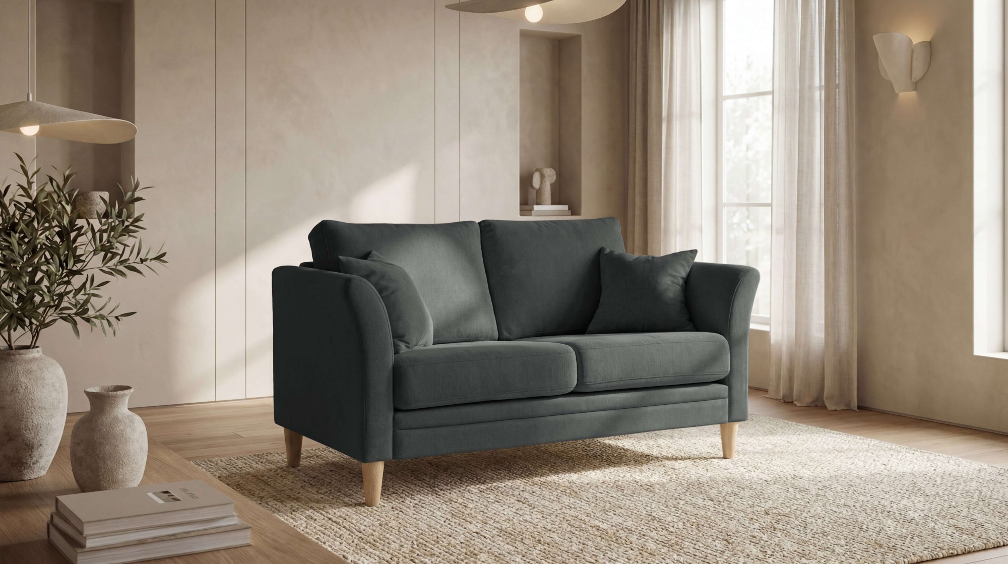 OTTO home 2-Sitzer "Arellano, Breite 155 cm" klassisches Design, 2 Zierkissen inklusive, Webstoff fein, Chenille