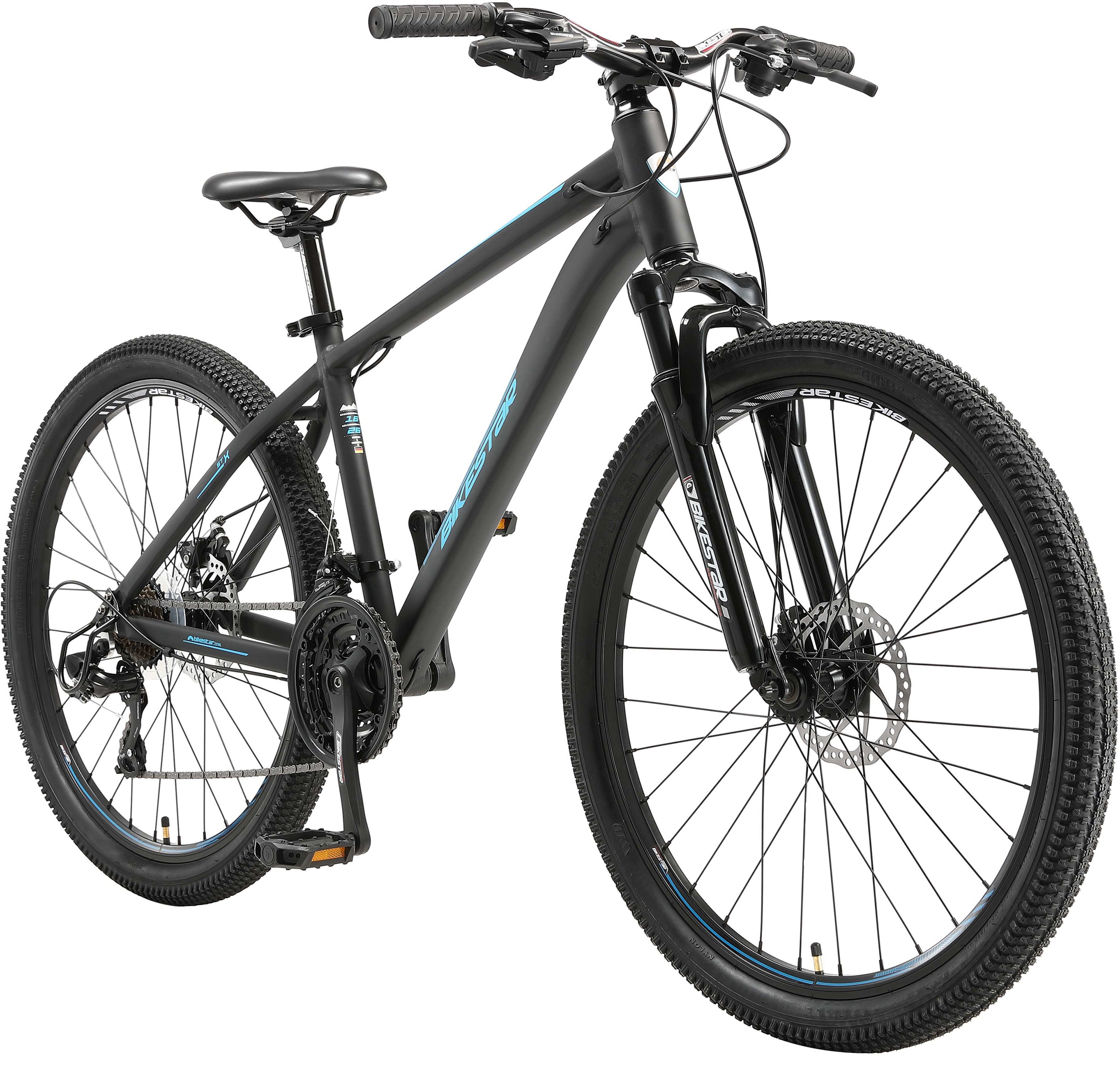 Bikestar Mountainbike, 21 Gang, Shimano, RD-TY300 Schaltwerk, Kettenschaltung, für Damen und Herren, Kettenschaltung