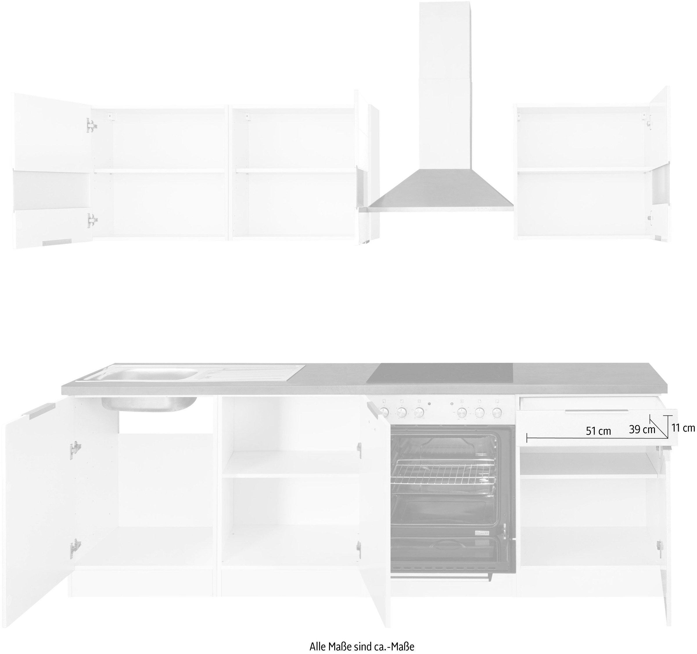 HELD MÖBEL Küche »Luhe«, 240 cm breit, wahlweise mit oder ohne E-Geräten,  gefräste MDF-Fronten kaufen | BAUR