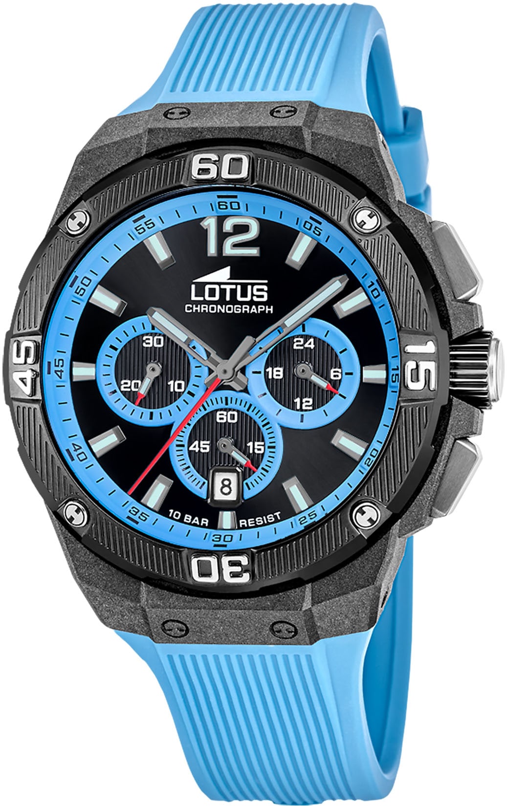 Lotus Chronograph, Quarzuhr, Armbanduhr, Herrenuhr, Kautschukarmband, Tag, Stoppfunktion