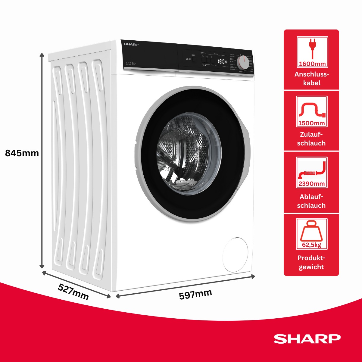 Sharp Waschmaschine »ES-NFA814BW1NA-DE« 8 kg 1400 U/min