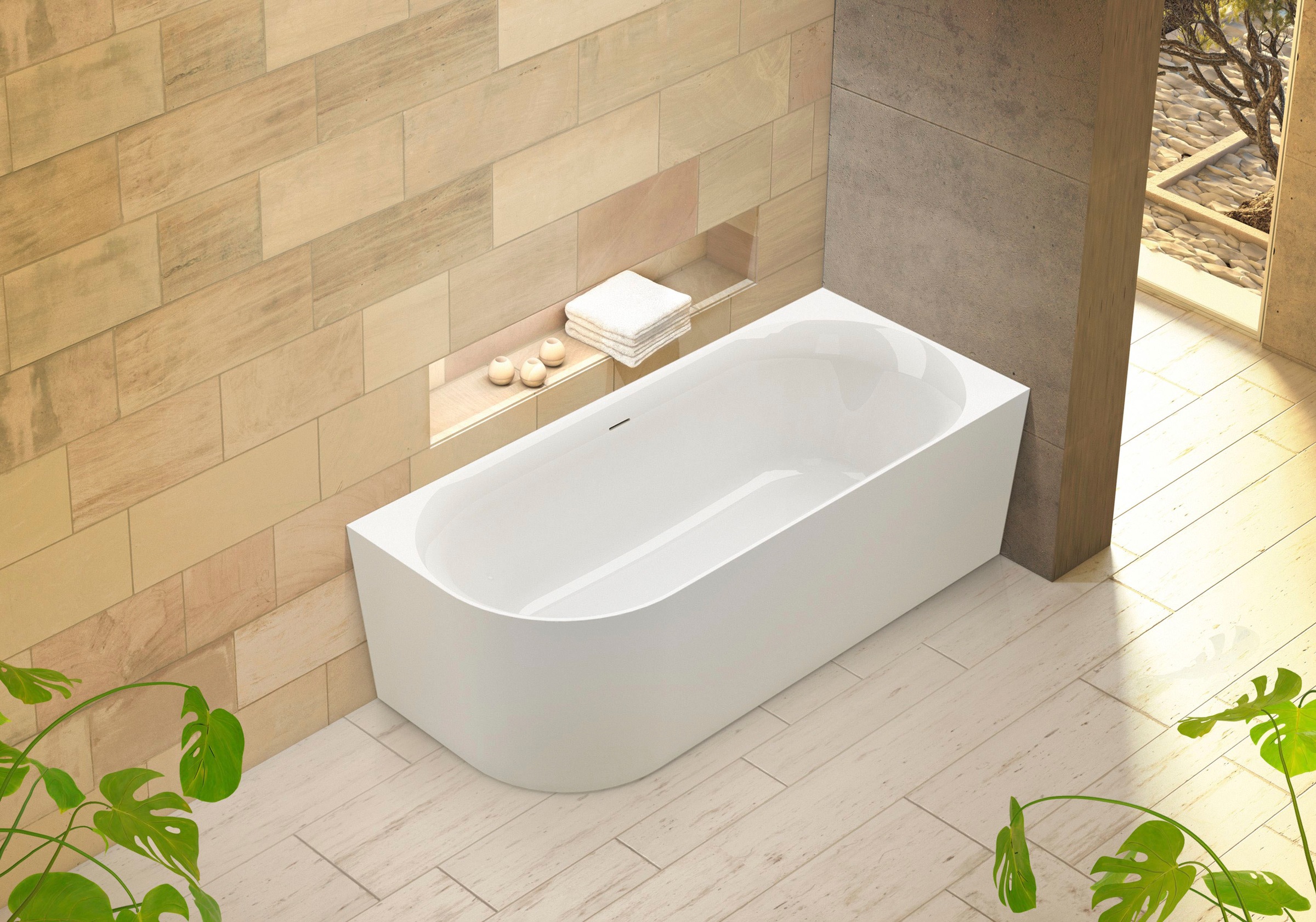 Badewanne OTTOFOND, B:80cm H:60cm L:180cm, weiß, Sanitäracryl, Badewannen, "Mince Corner links 180 cm weiß", inkl. Ablaufgarnitur, Schlitzüberlauf,