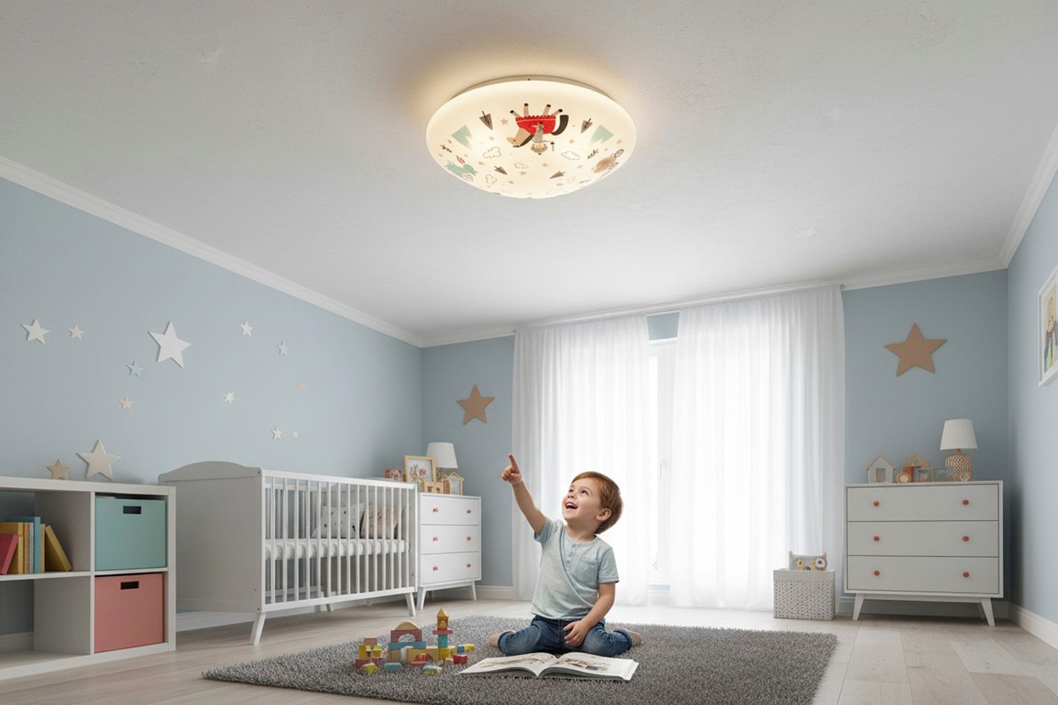 niermann Deckenleuchte »Kinderlampe mit Motiv "Ritter Theo", Kinderzimmer« E27 1 Stk. bruchsichere Deckenschale