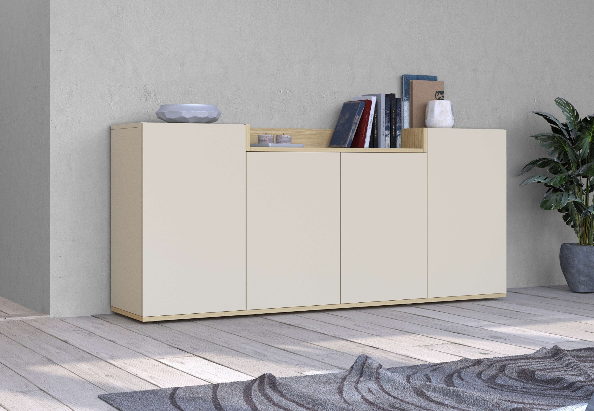 OTTO home Sideboard »BOLSENA, Kommode, Schrank,Lowboard mit 6 Fächer und offenes Ablagefach« 1 Stk. tlg. stehend/hängend montierbar, Made in Italy, B/T/H: 160 × 35 × 71,2 cm