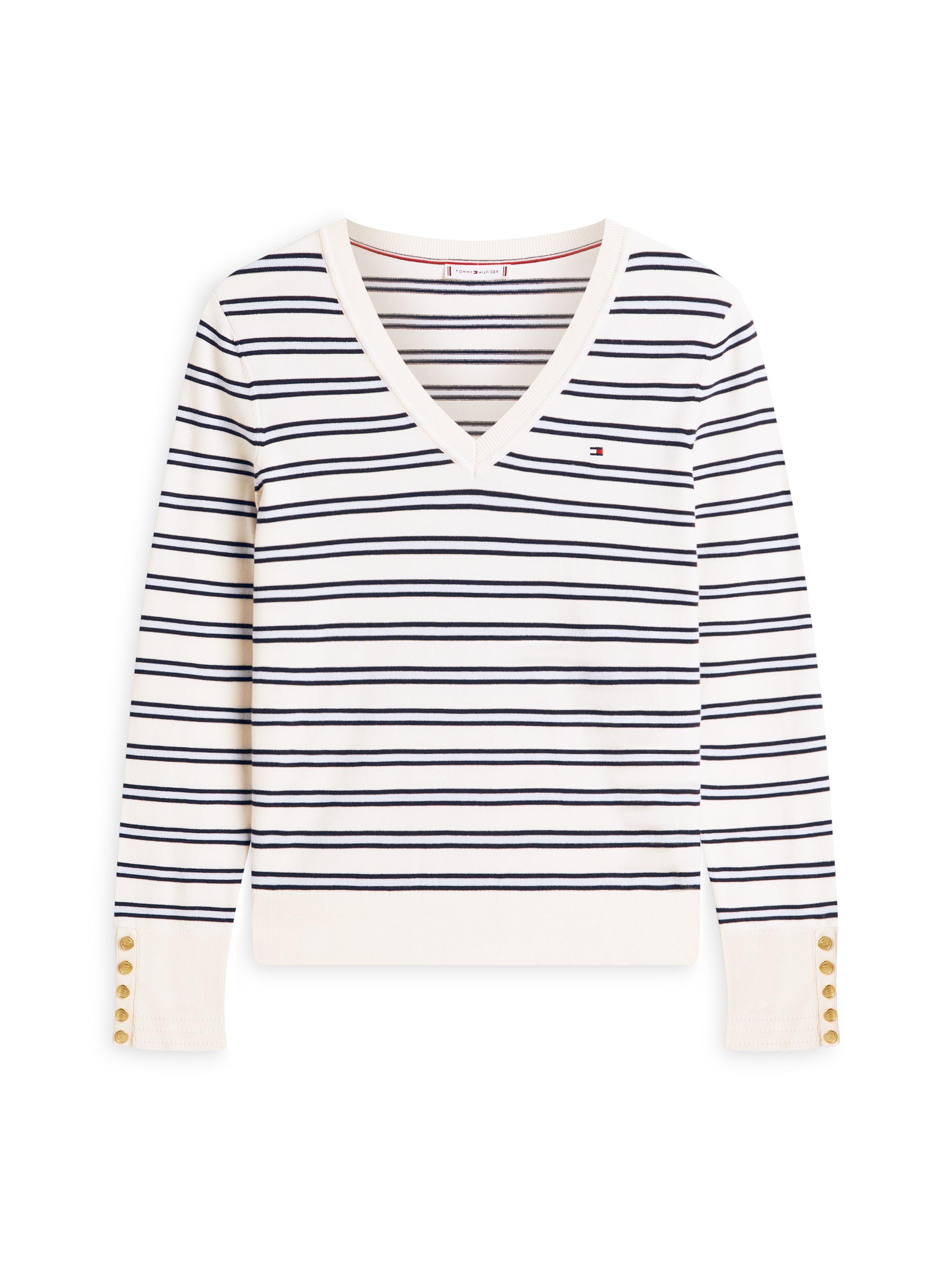 Tommy Hilfiger Strickpullover »STITCH V-NECK« mit Knopfdetail am Ärmel, Regular Fit