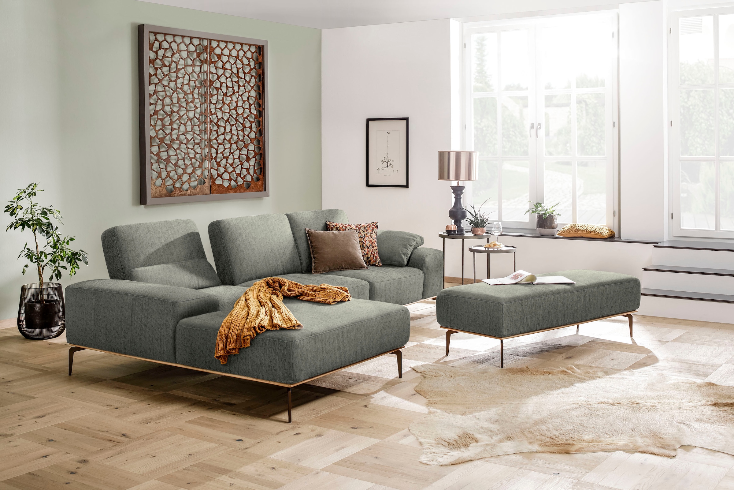 W.SCHILLIG Ecksofa run, mit Holzsockel, Füße in Bronze pulverbeschichtet, B günstig online kaufen