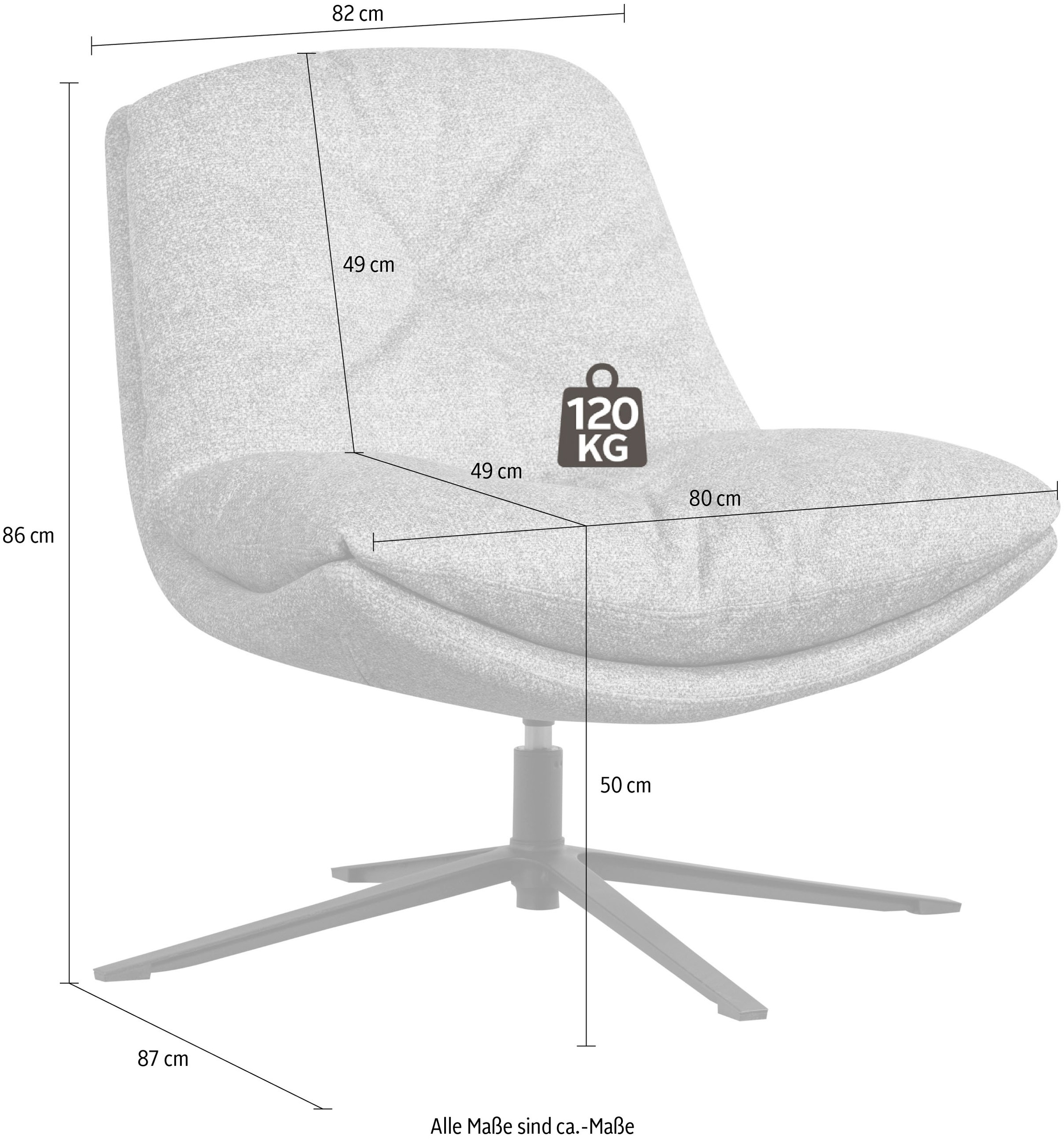 WOOOD Drehsessel »Arve mit Gewebtem Bezug und Drehmechanismus B 82 x T 87 x H 86 cm« Sehr hohe Verschleißfestigkeit, Tragkraft 120 kg, Metallgestell