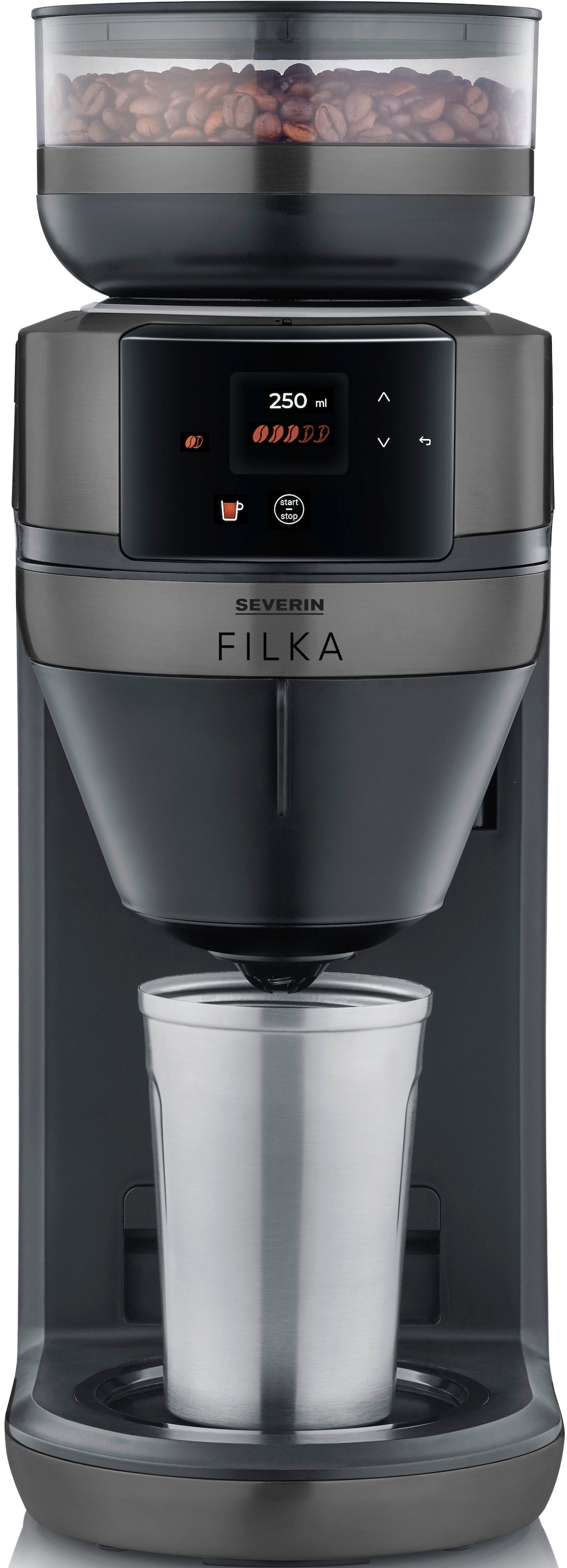 Severin Kaffeemaschine mit Mahlwerk »KA 4855 Filterkaffee-Vollautomat FILKA 2.0 Thermo«, 1,1 l Kaffeekanne, Papierfilter-Permanentfilter, 1x4