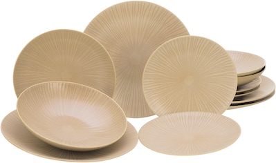 Teller-Set »Vesuvio Sand«, (Set, 12 tlg.), seidenmatte Glasur, ausdrucksstarkes Relief