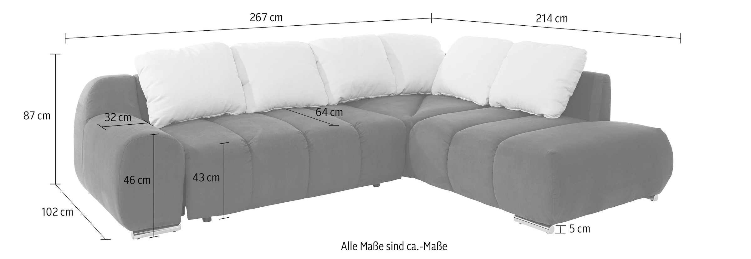 INOSIGN Ecksofa »Bono L-Form«, mit Ottomane, wahlweise mit Bettfunktion