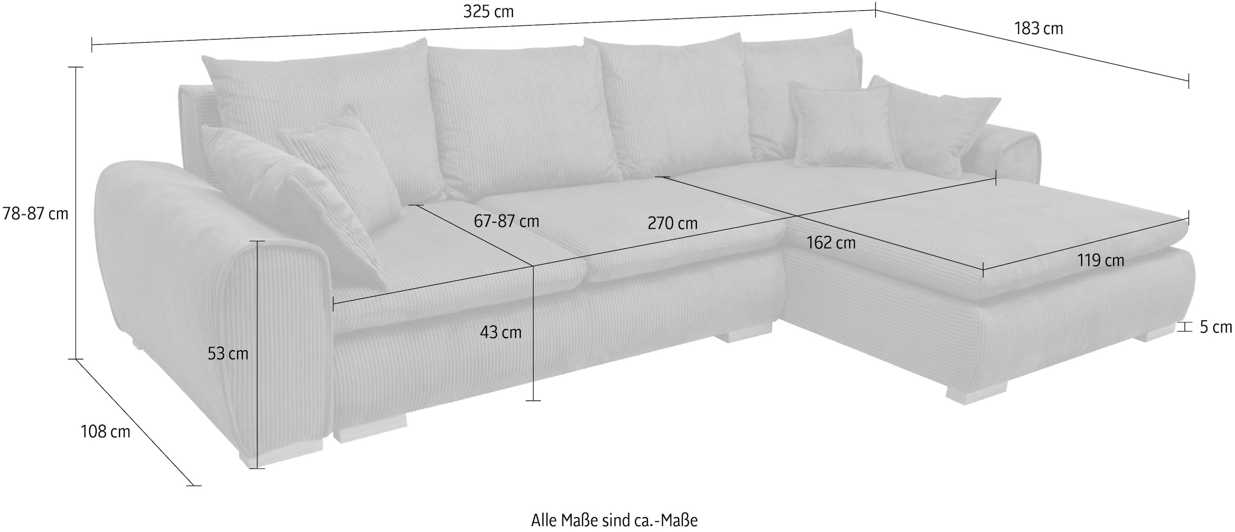 Home affaire Ecksofa »Cara Mia«, Cord Bezug, inkl. Schlaffunktion und Stauraum