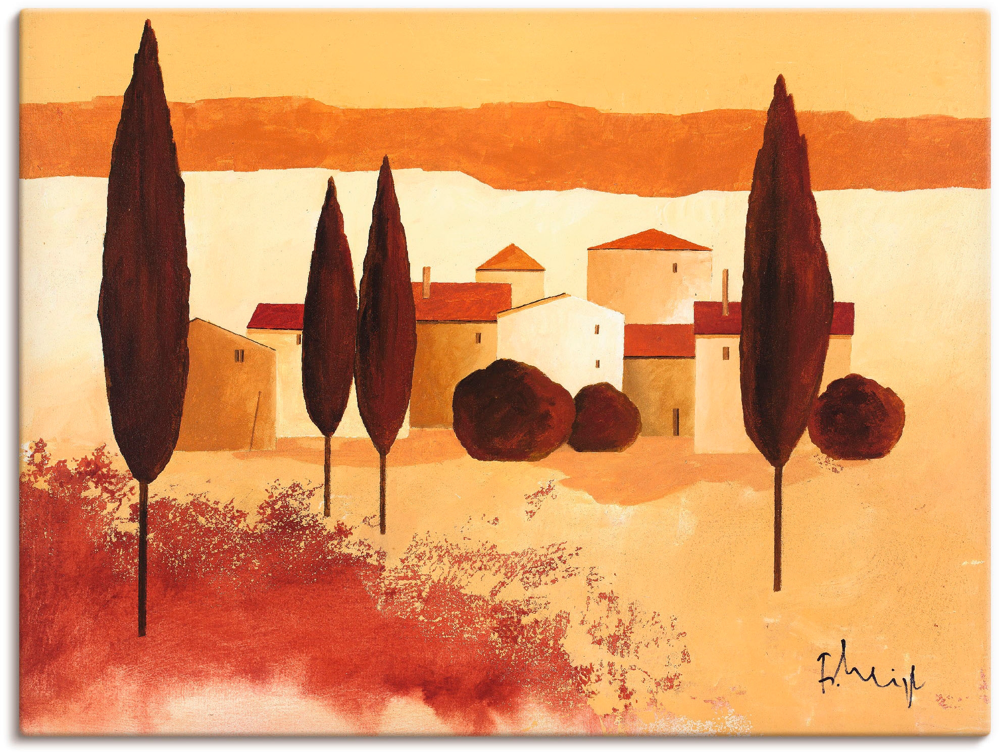 Artland Leinwandbild "Kleines Mediterranes Dorf", Wiesen & Bäume, (1 St.), auf Keilrahmen gespannt