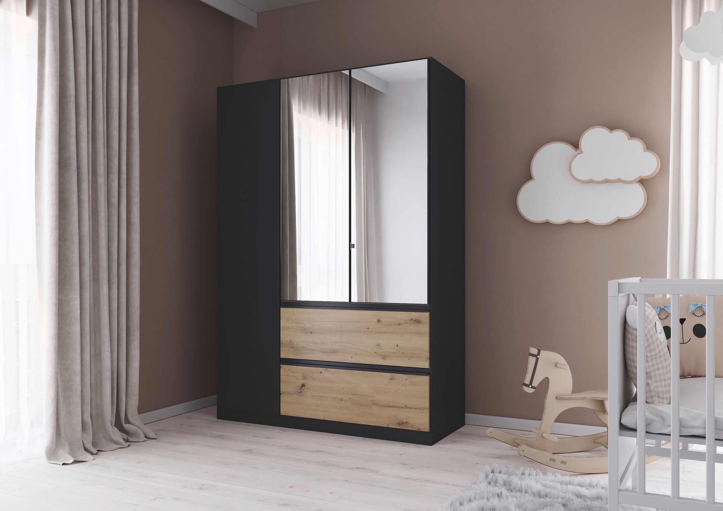rauch Drehtürenschrank »Kleiderschrank Schrank Garderobe Wäscheschrank COSTA in 3 Breiten«, mit Spiegel, grifflose Front und Push-to-Open Funktion MADE IN GERMANY