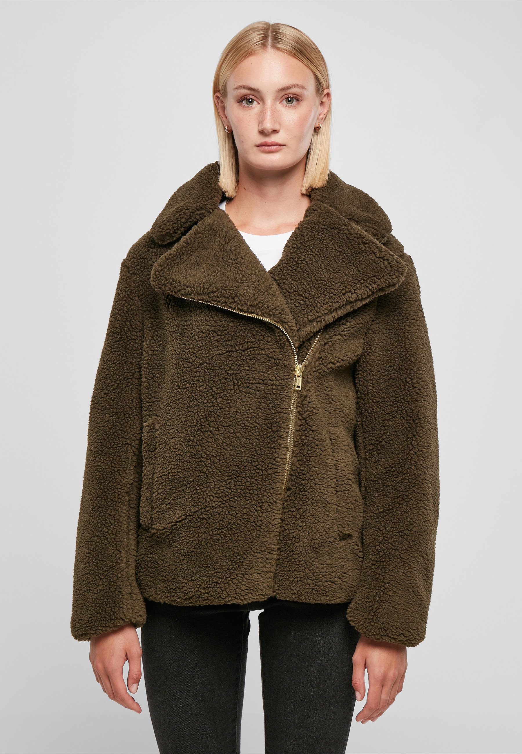 URBAN CLASSICS Winterjacke »Urban Classics Damen Ladies Sherpa Biker Jacket« 1 Stk. tlg. ohne Kapuze