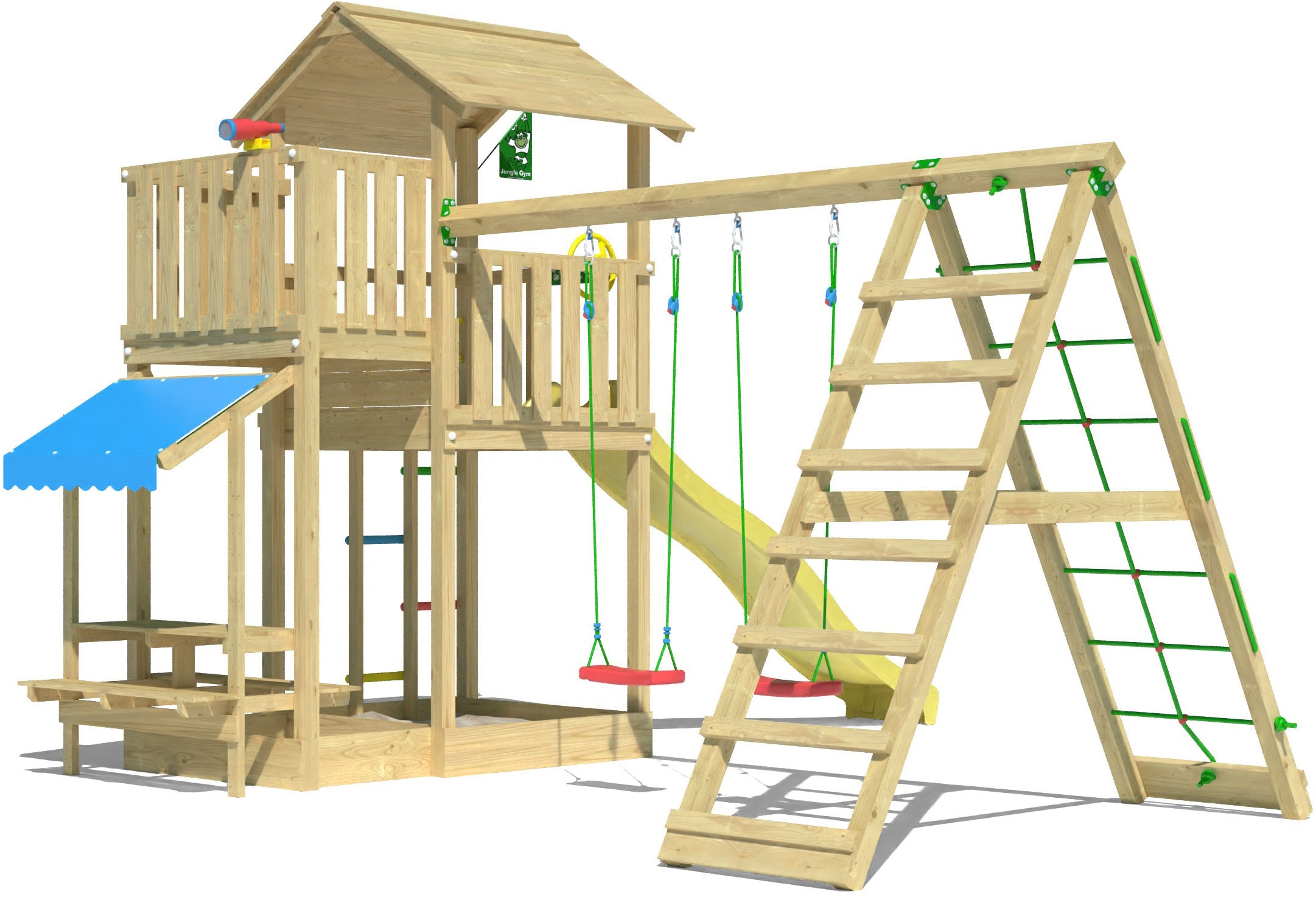 Jungle Gym Spielturm »Veranda«, (Set), Spielanlage mit Schaukel, Kletterbock und Rutsche mit Wasseranschluss