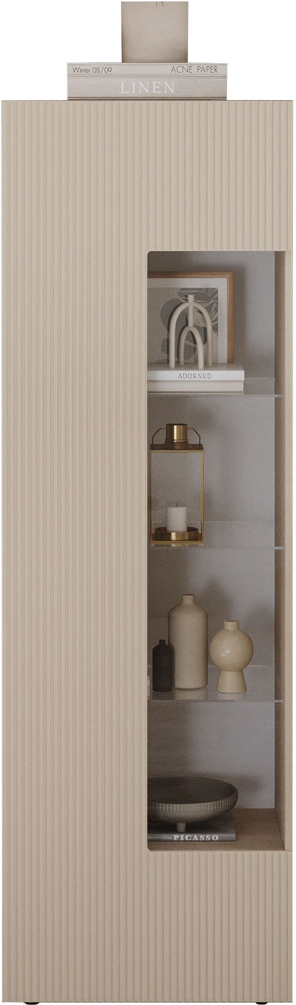 INOSIGN Vitrine »Country Höhe 187 cm, Hochschrank mit 1 Tür, Anrichte, Standvitrine«, geriffelte Front, modern u. elegant, viel Stauraum
