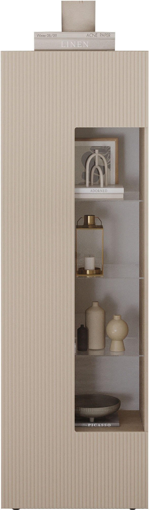 Thumbnail - Home affaire Vitrine "RIO, Höhe 187 cm, Hochschrank mit 1 Tür, Anrichte, Standvitrine" Vitrinenschrank, geriffelte MDF-F...