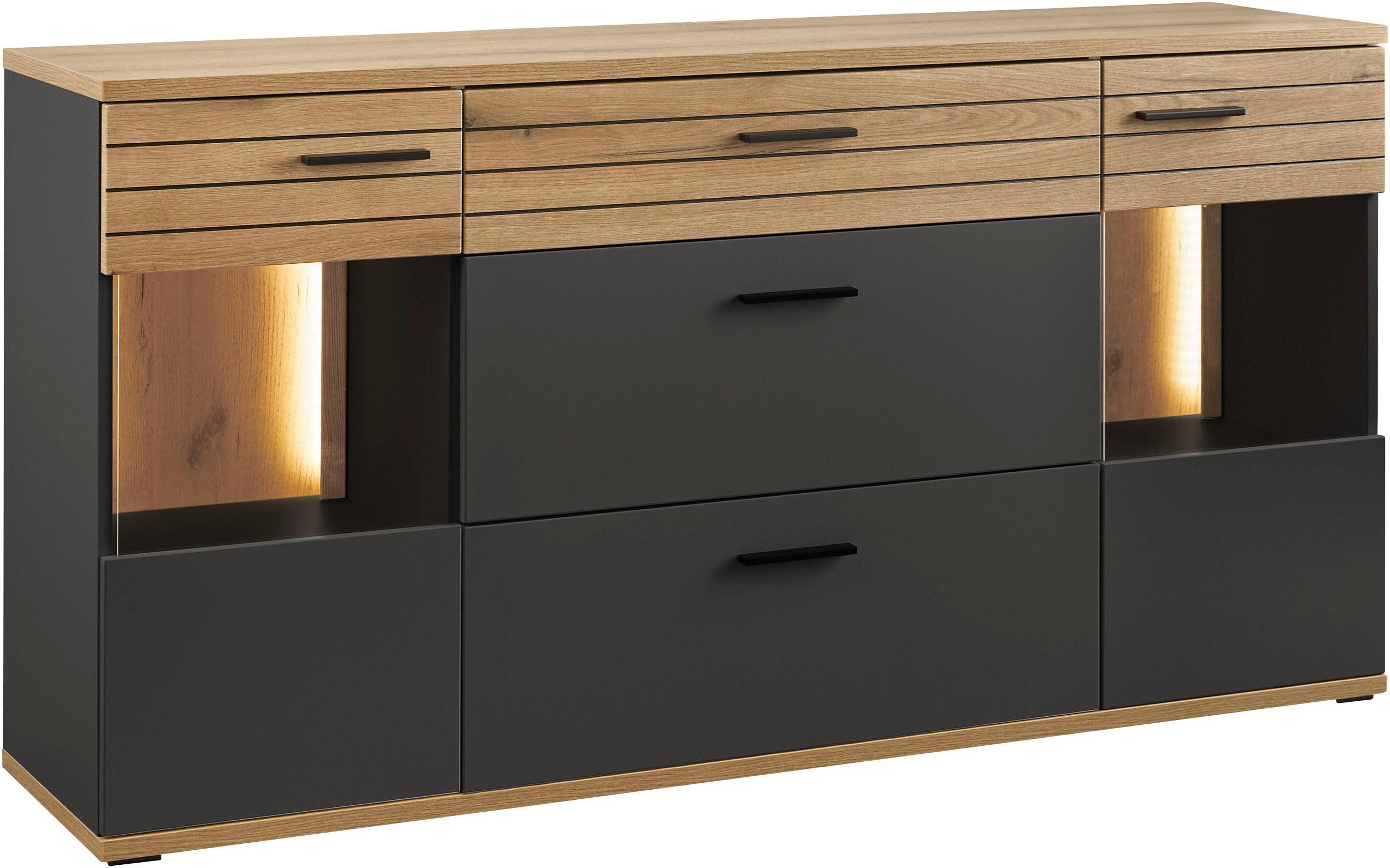 set one by Musterring Sideboard "Quincy" 1 Stk. tlg. Mit Glasausschnitt und LED, in Anthrazit/Lichtgrau erhältlich, 160 cm