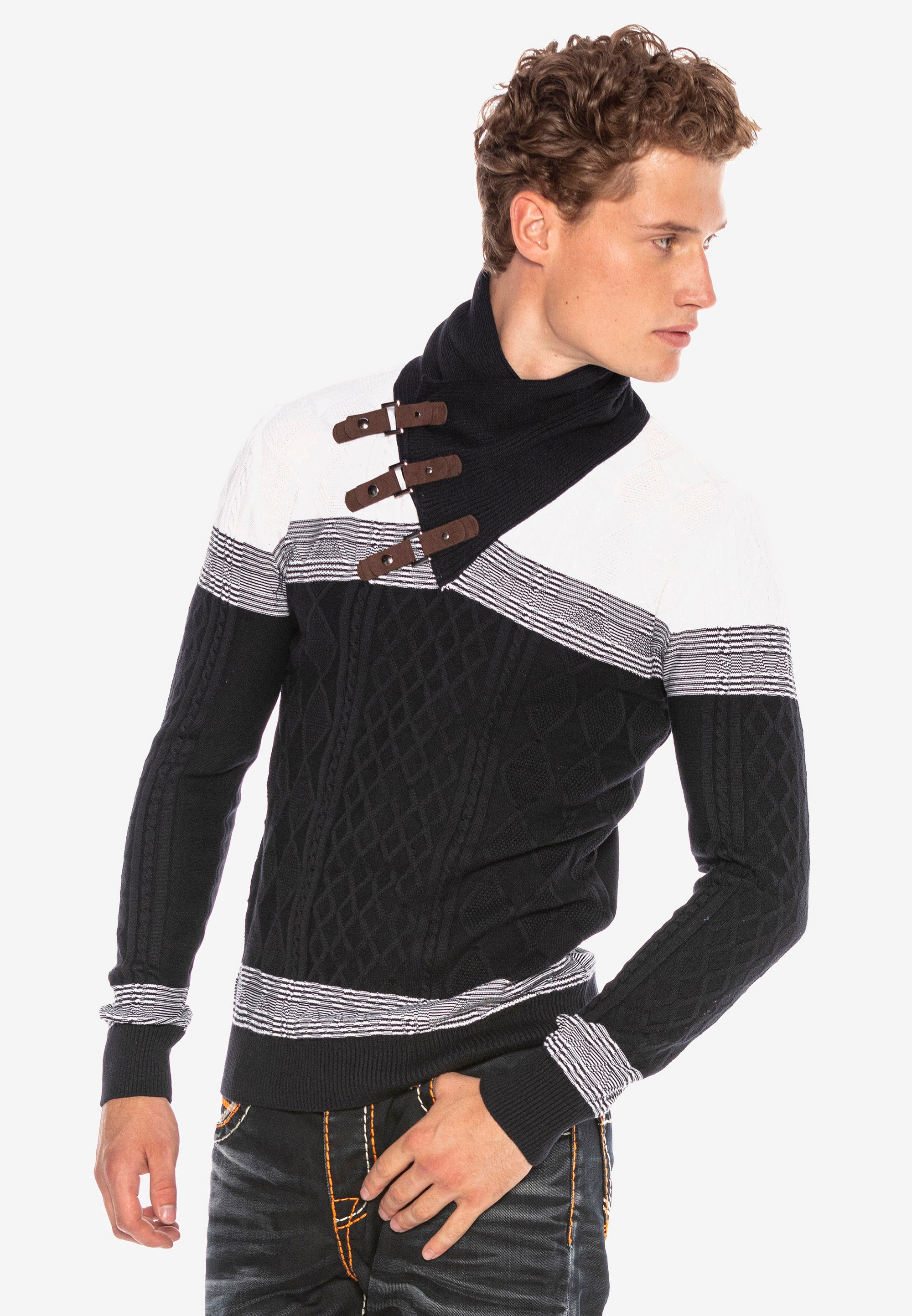 Cipo & Baxx Strickpullover, mit stylischen Kragen