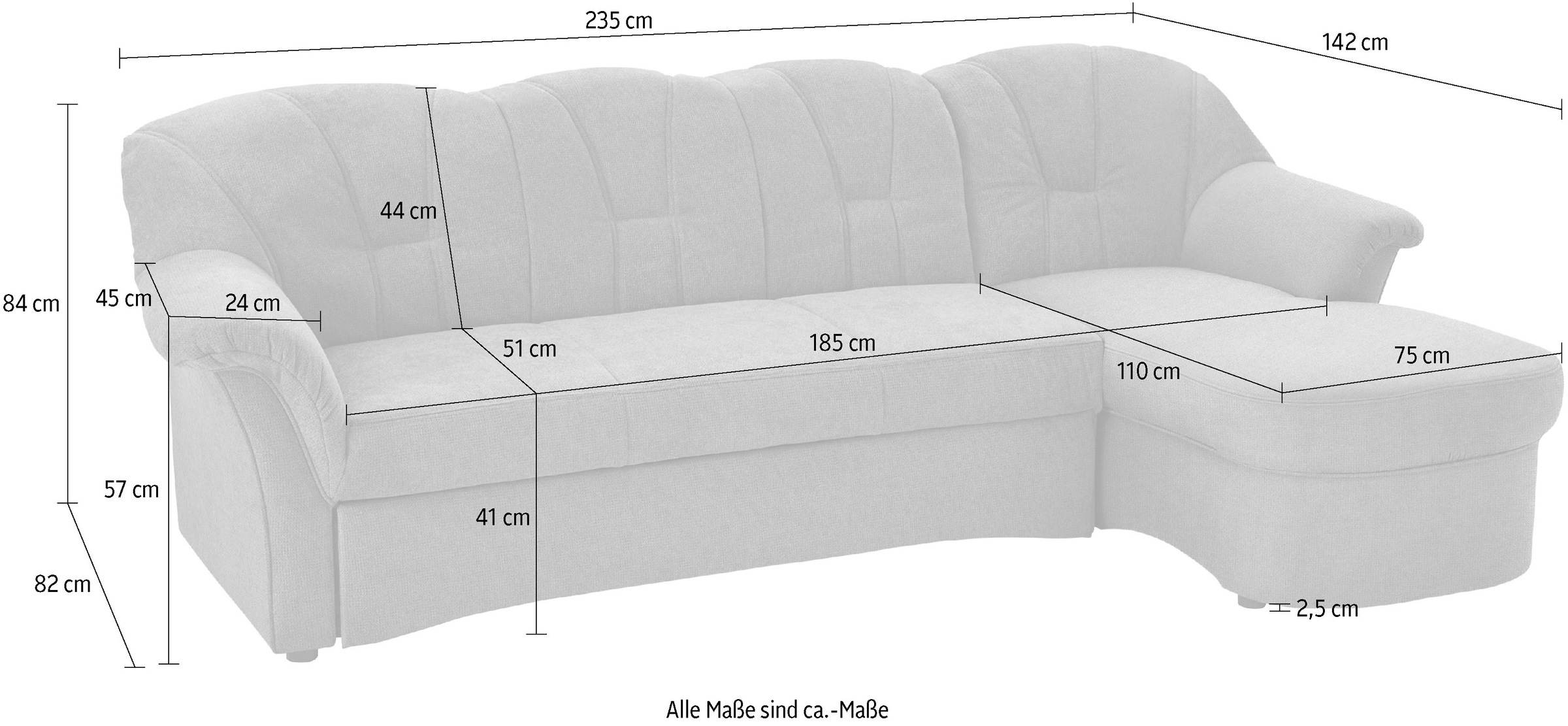 DOMO collection Ecksofa »Papenburg, zeitlose Rückensteppung, elegante Formensprache, L-Form« in großer Farbvielfalt, wahlweise mit Bettfunktion