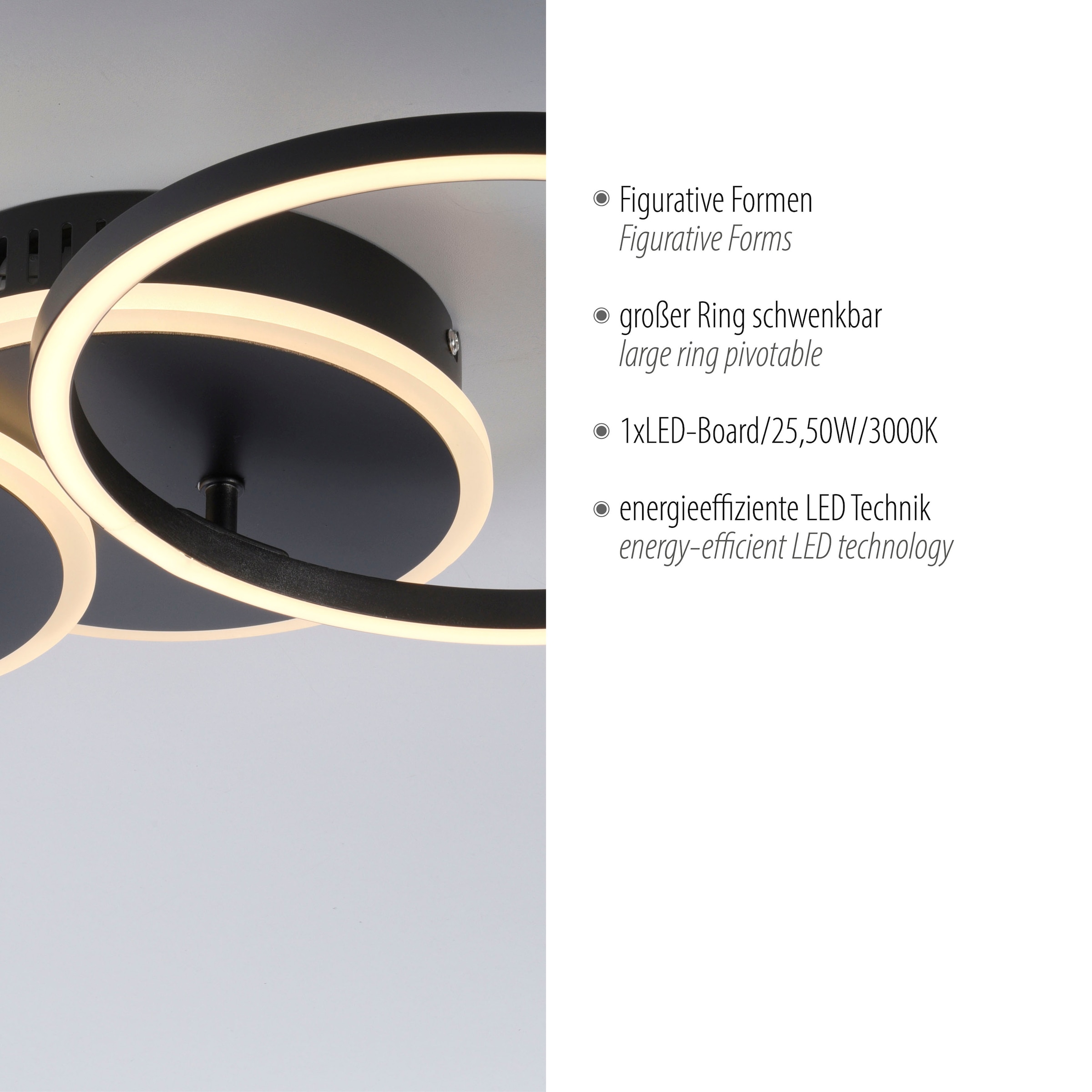 JUST LIGHT Deckenleuchte »SEVENT«, 1 flammig, Leuchtmittel LED-Board | LED fest integriert, LED