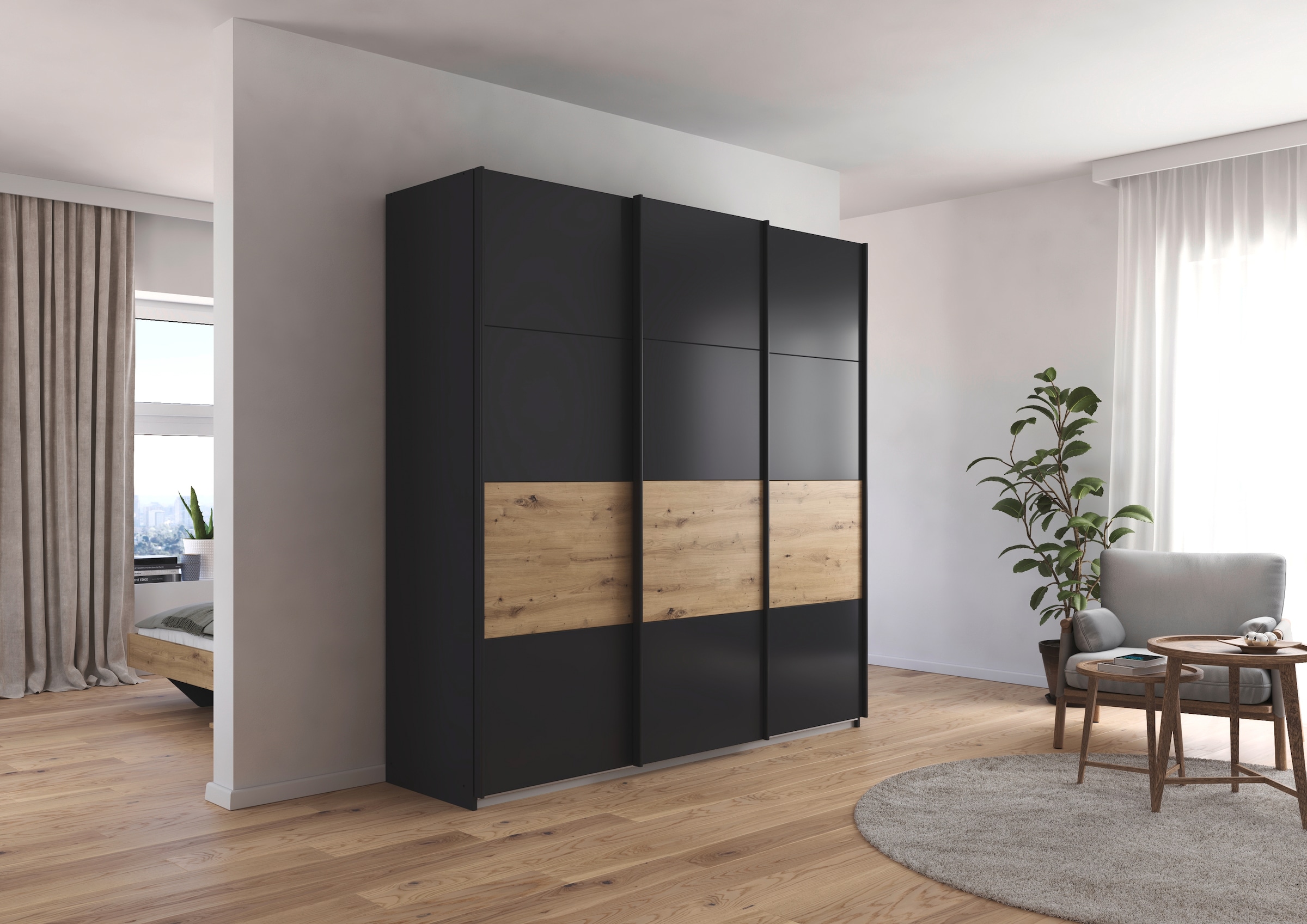 rauch Schwebetürenschrank »Schwebetürenschrank Kleiderschrank Schrank Garderobe CORTONA«, inkl. Inneneinteilung, 2 Stoffboxen und zusätzlichen Einlegeböden