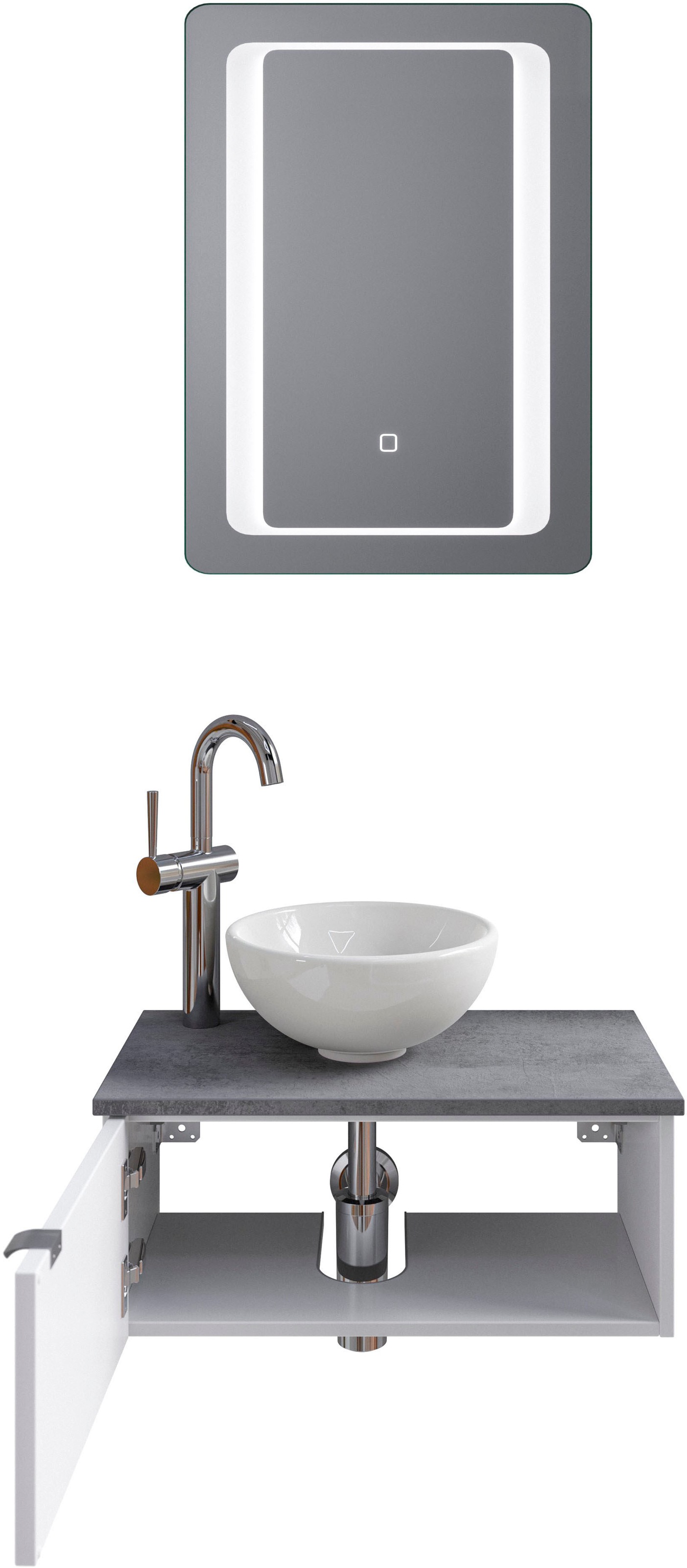 Saphir Badmöbel-Set »Serie 6915«, (4 St.), Gäste-Bad, 61 cm breit, mit LED-Spiegel, offenem Fach und 1 Tür