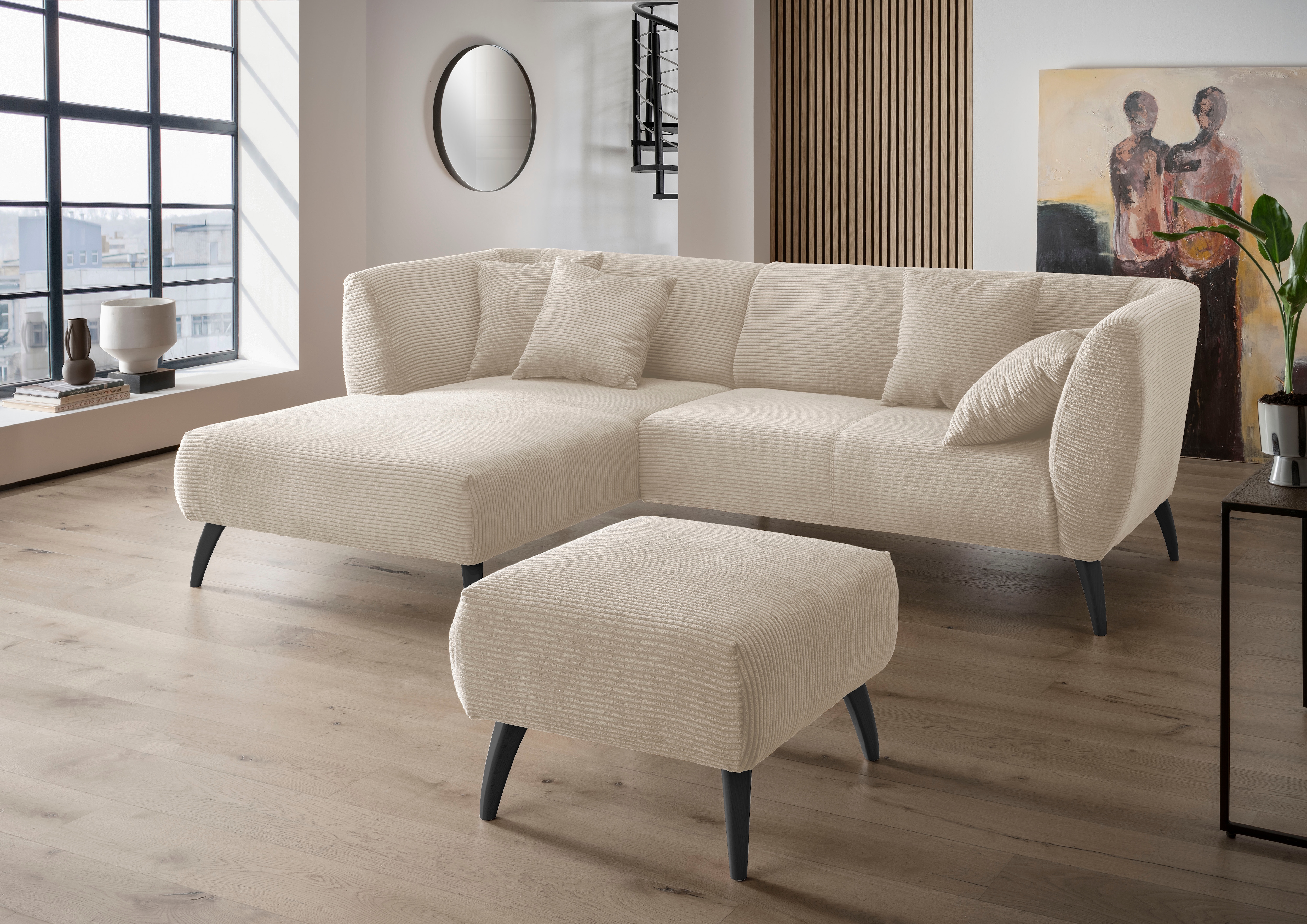 Home affaire Ecksofa "Lazio modern und bequem, schmale Armlehnen, tolle Detailverarbeitung" zwei verschiedene Fußfarben wählbar