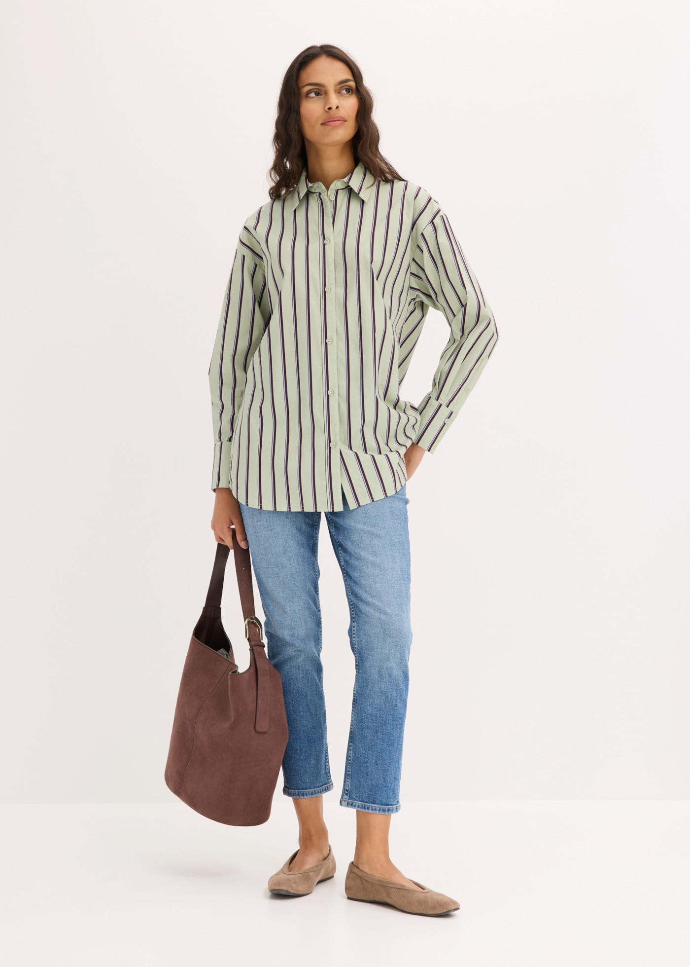 bonprix Hemdbluse Oversize-Passform, hüftbedeckende Länge, mit überschnittener Schulter