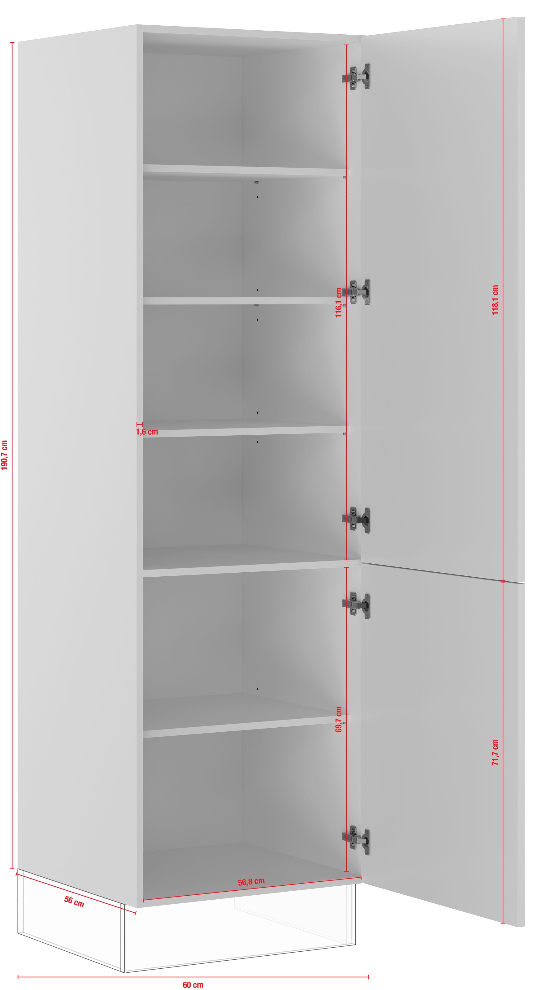 IMPULS KÜCHEN Seitenschrank »"Valencia", Breite/Höhe: 60/190,7 cm«, vormontiert, mit Drehtüren, mit verstellbaren Fachböden