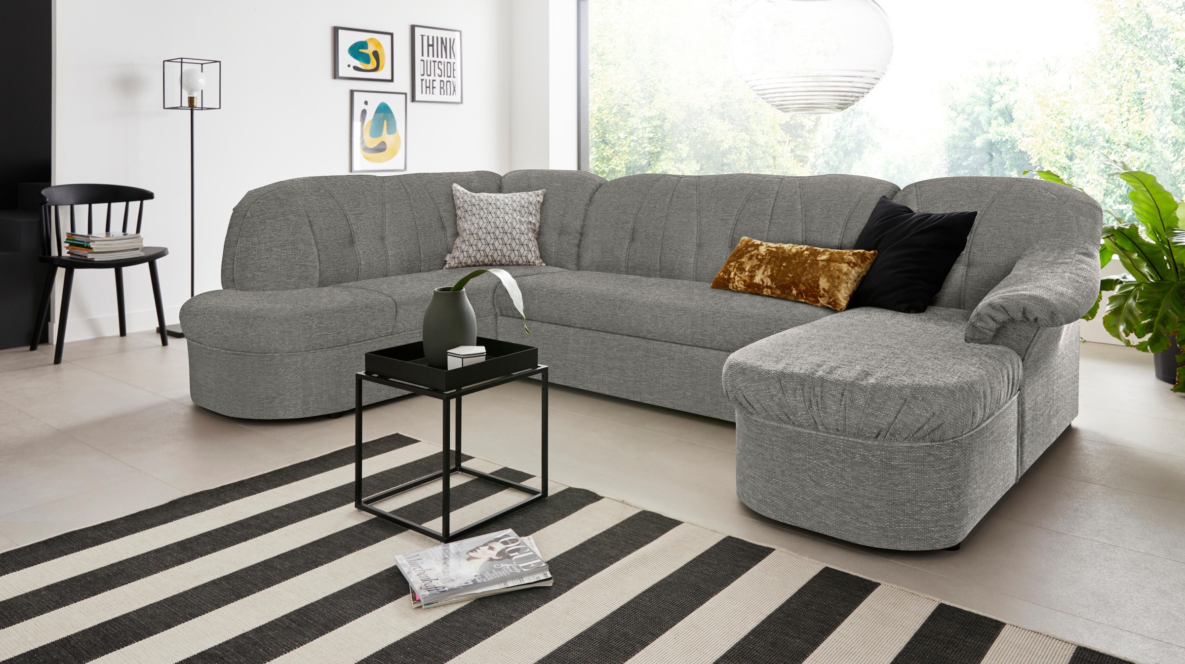 DOMO collection Wohnlandschaft »Pegnitz, zeitlos und modern, mit attraktiver Rückensteppung, U-Form«, wahlweise mit Bettfunktion
