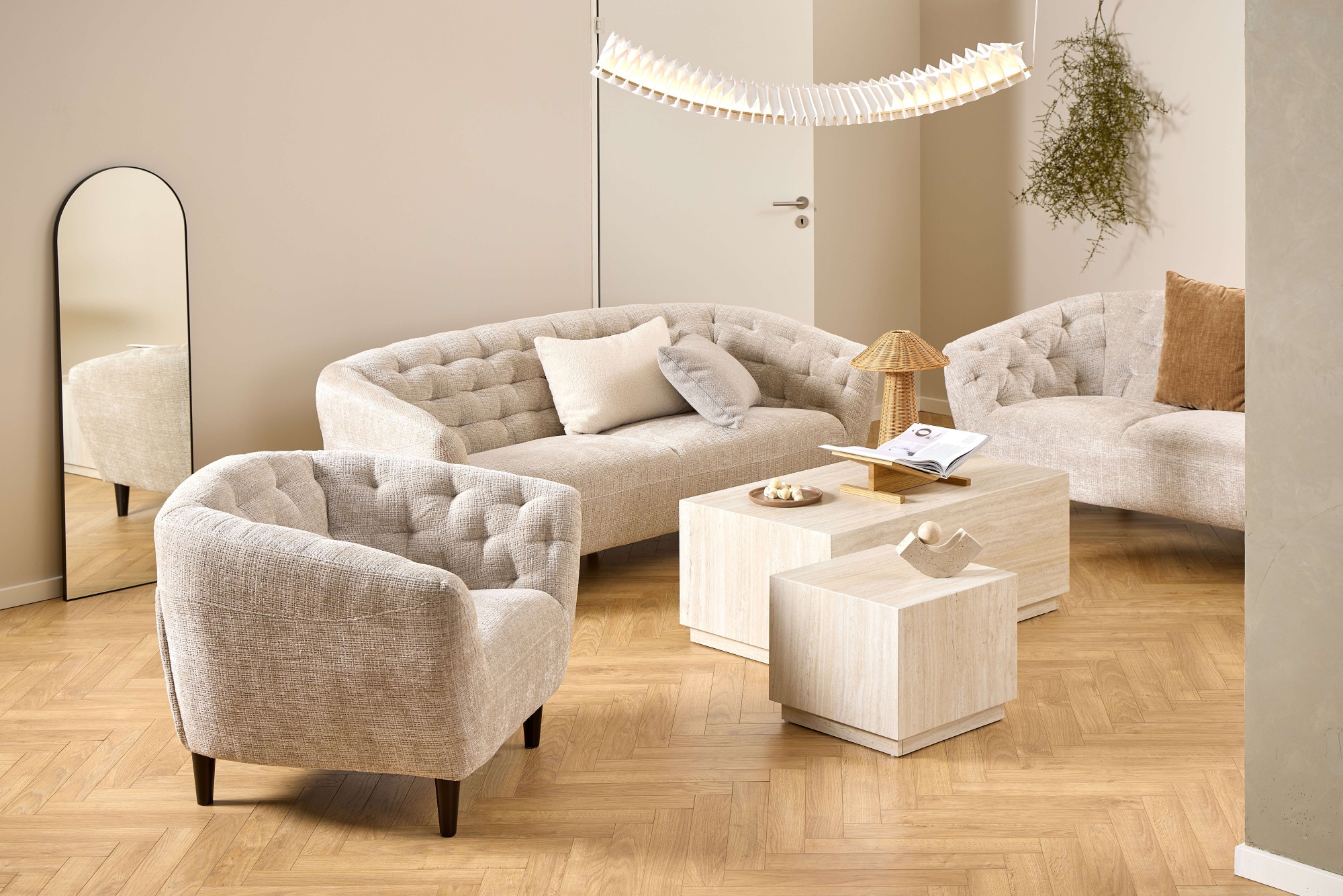 ACTONA GROUP 3-Sitzer »Ria«, Chenille beige, mit Taschenfederkern, 191x84x78 cm