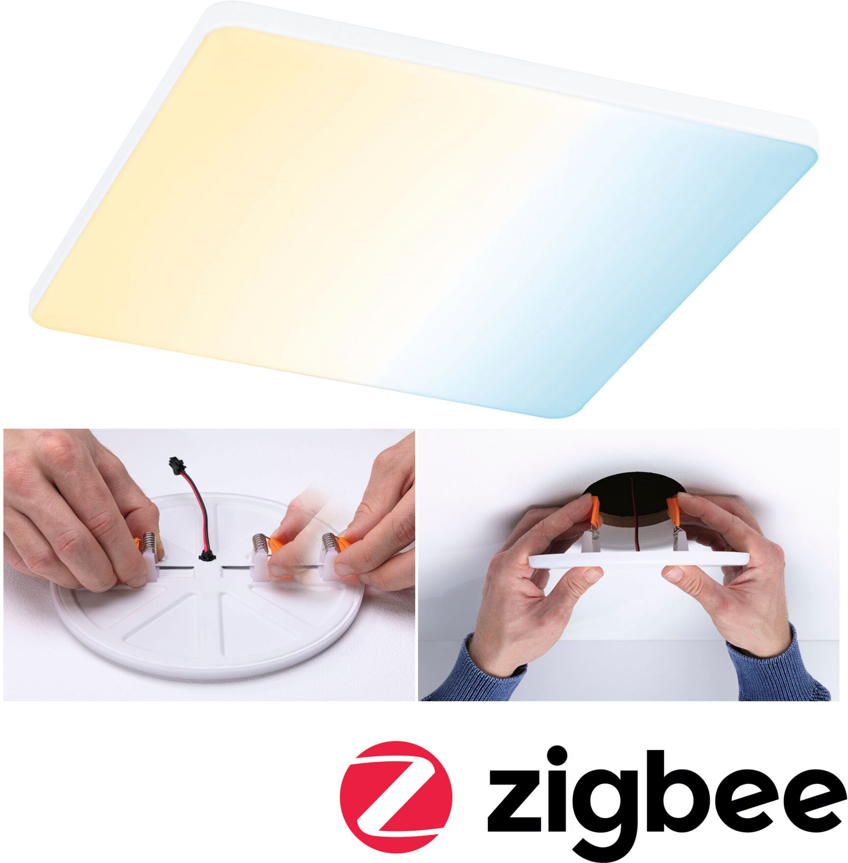 Paulmann LED Einbauleuchte »Veluna VariFit Edge IP44 eckig 200x200mm 1400lm dimmbar« 1 Stk. Tageslichtweiß LED Einbaupanel ZigBee, App steuerbar, Tunable White Schwarz