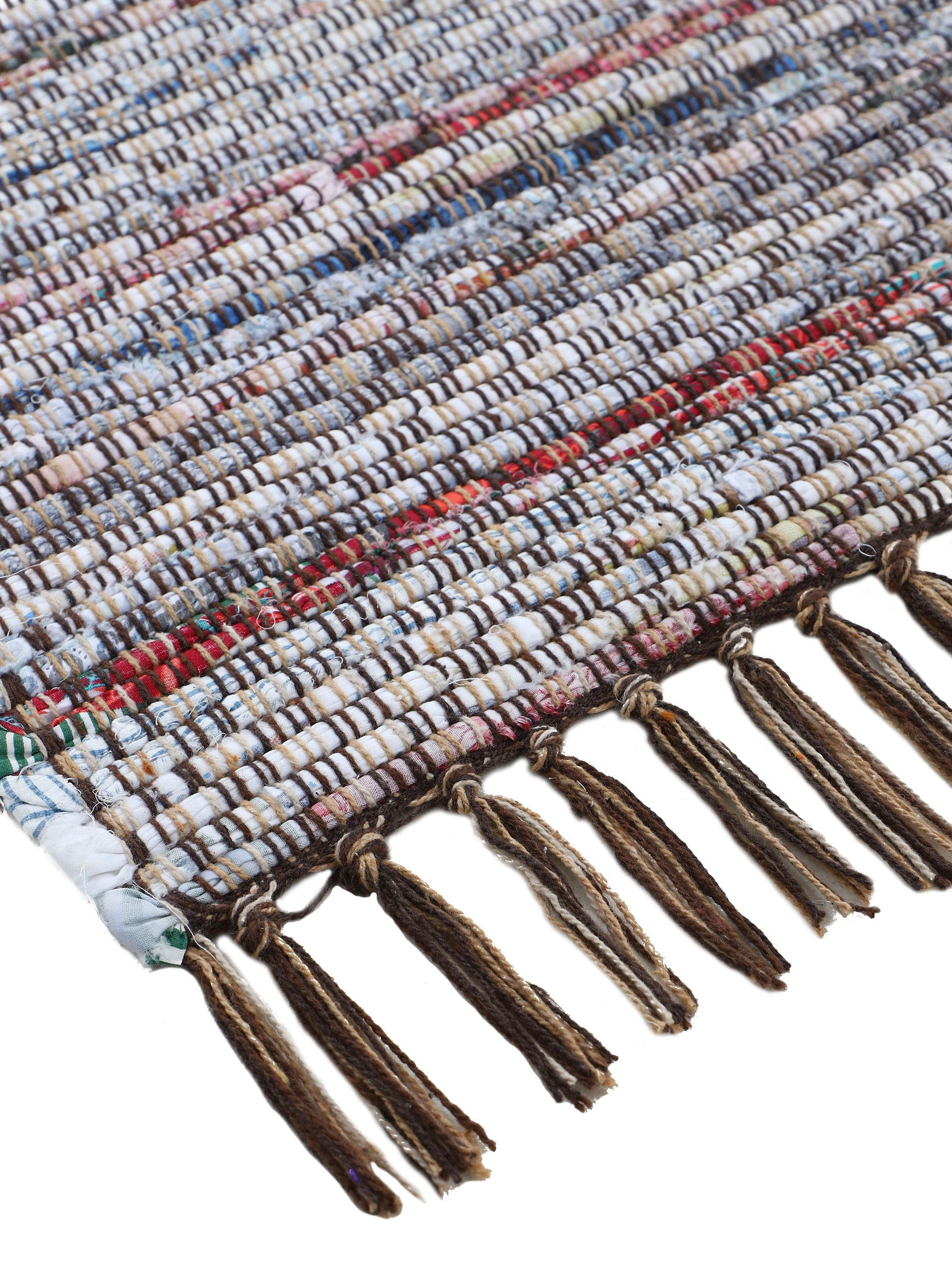 Teppich CARPETFINE "Kelim Chindi, Wendeteppich", braun, B:120cm H:6mm L:170cm, Baumwolle, Polyester, Teppiche, Teppich, handgewebt, Fleckerlteppich mit Fransen, auch vielen in Läufergrößen 3