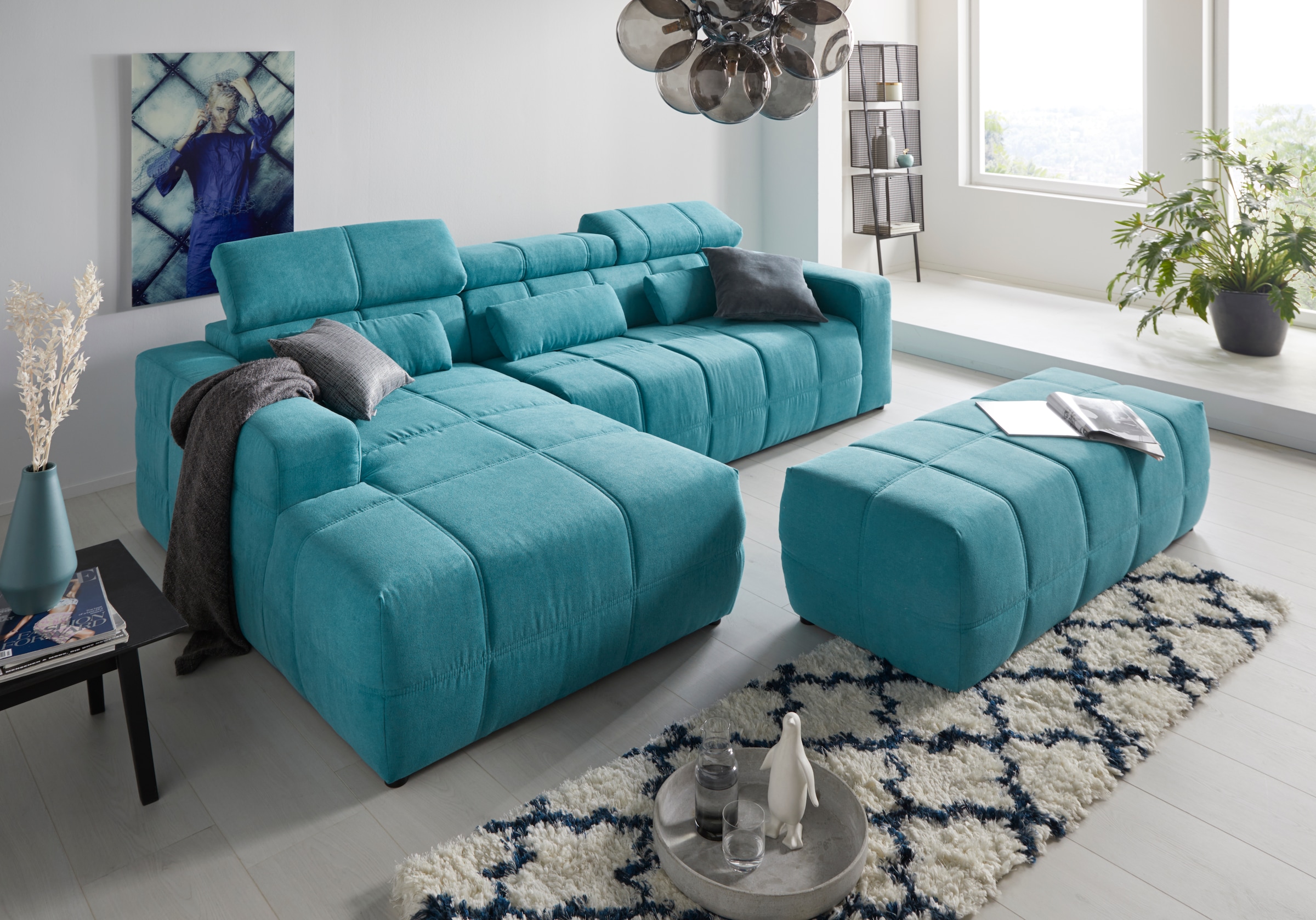 DOMO collection Ecksofa »Brandon große Ausführung B/T/H: 289/177/80 cm, auch in Leder und Cord«, mit Kopfteilverstellung, wahlweise Sitztiefenverstellung, L-Form