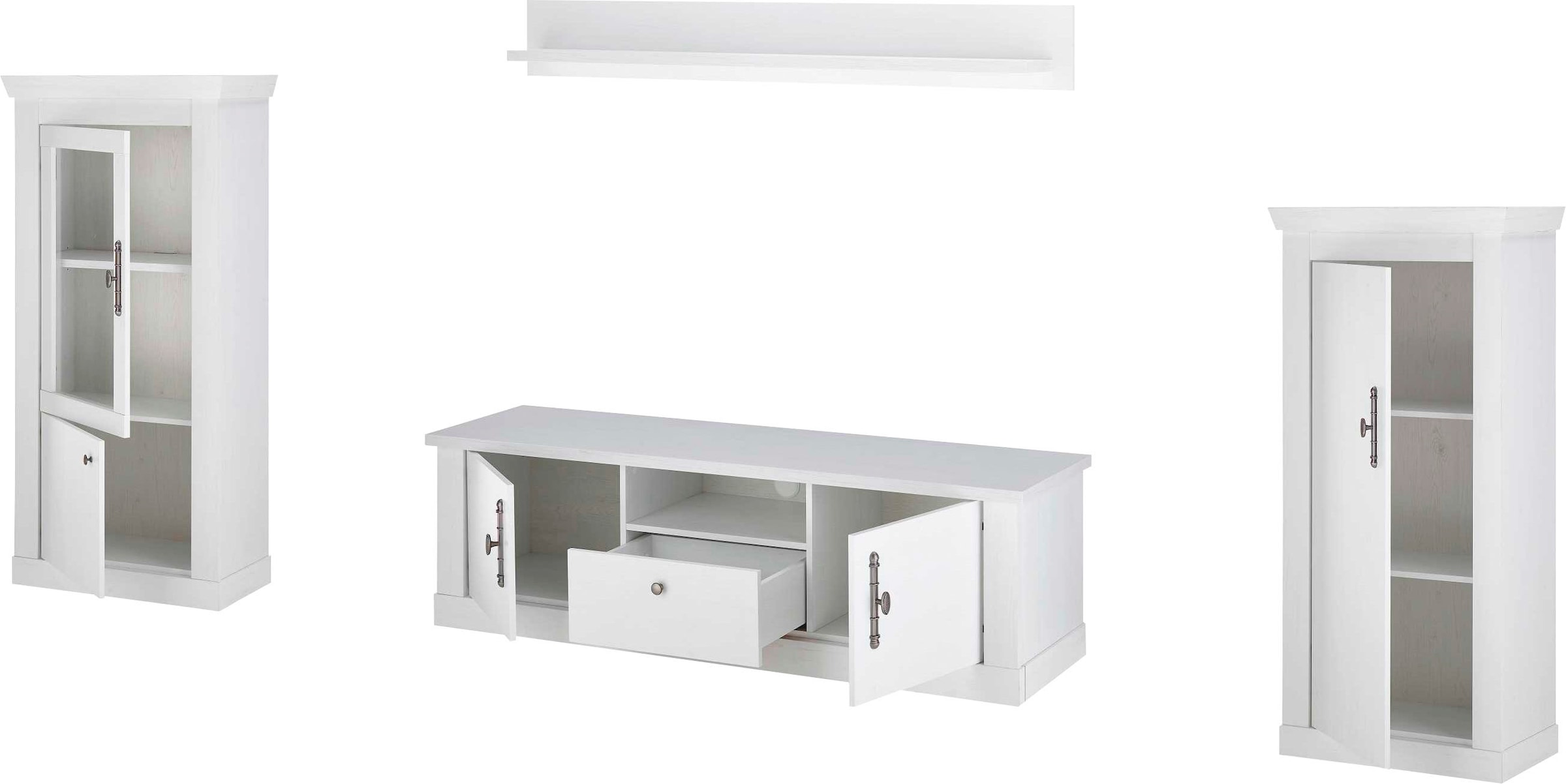 Home affaire Wohnwand »RAVENNA«, (4 St.), im romantischen Landhausstil, Griffe aus Metall, Softclose-Funktion