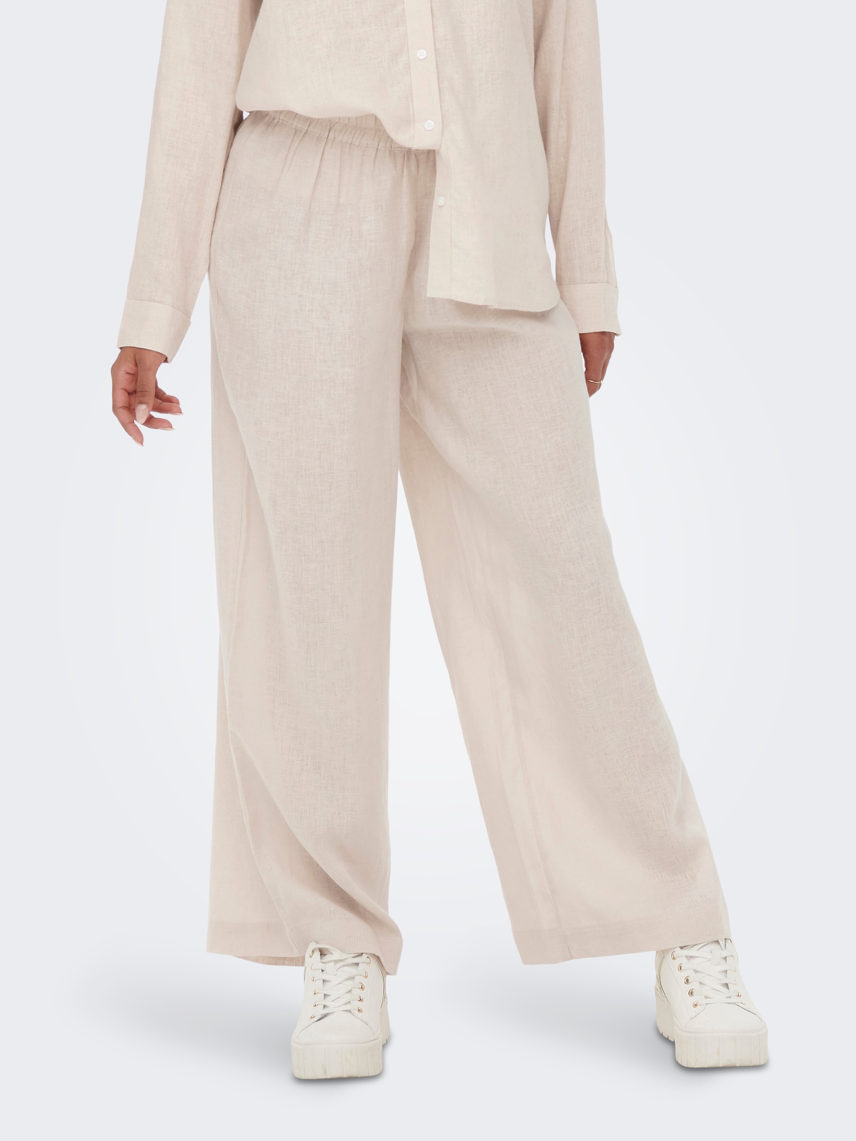 ONLY Schlupfhose "ONLTOKYO – Sommerhose mit Leinen und elastischem Bund" gerade Form, casual, Web, Viskosemischung